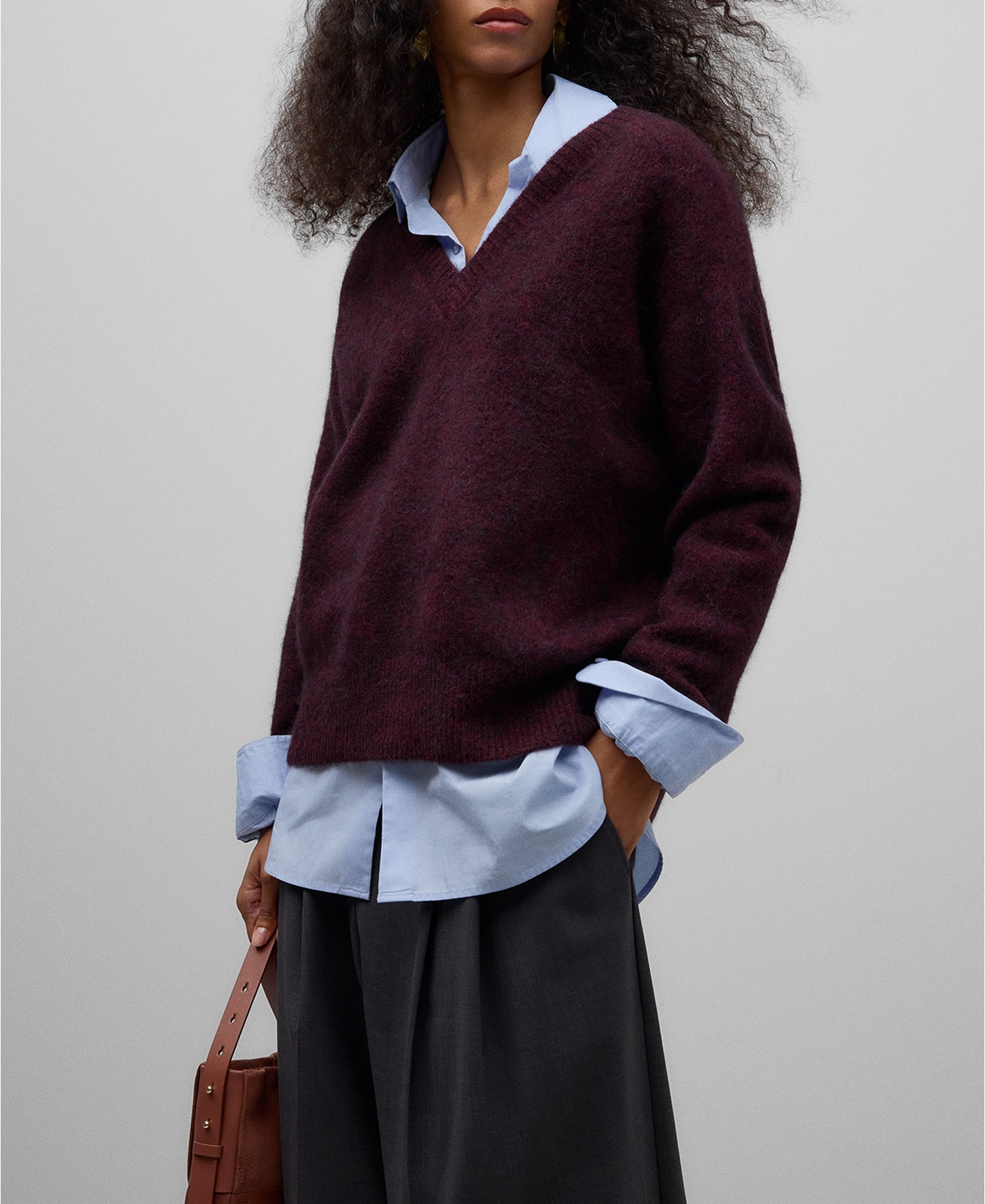 Jersey cuello pico con alpaca mujer image number 0