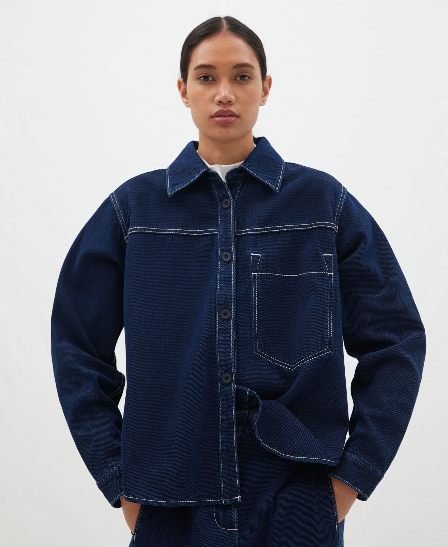 Cotton denim textured overshirt image number 0