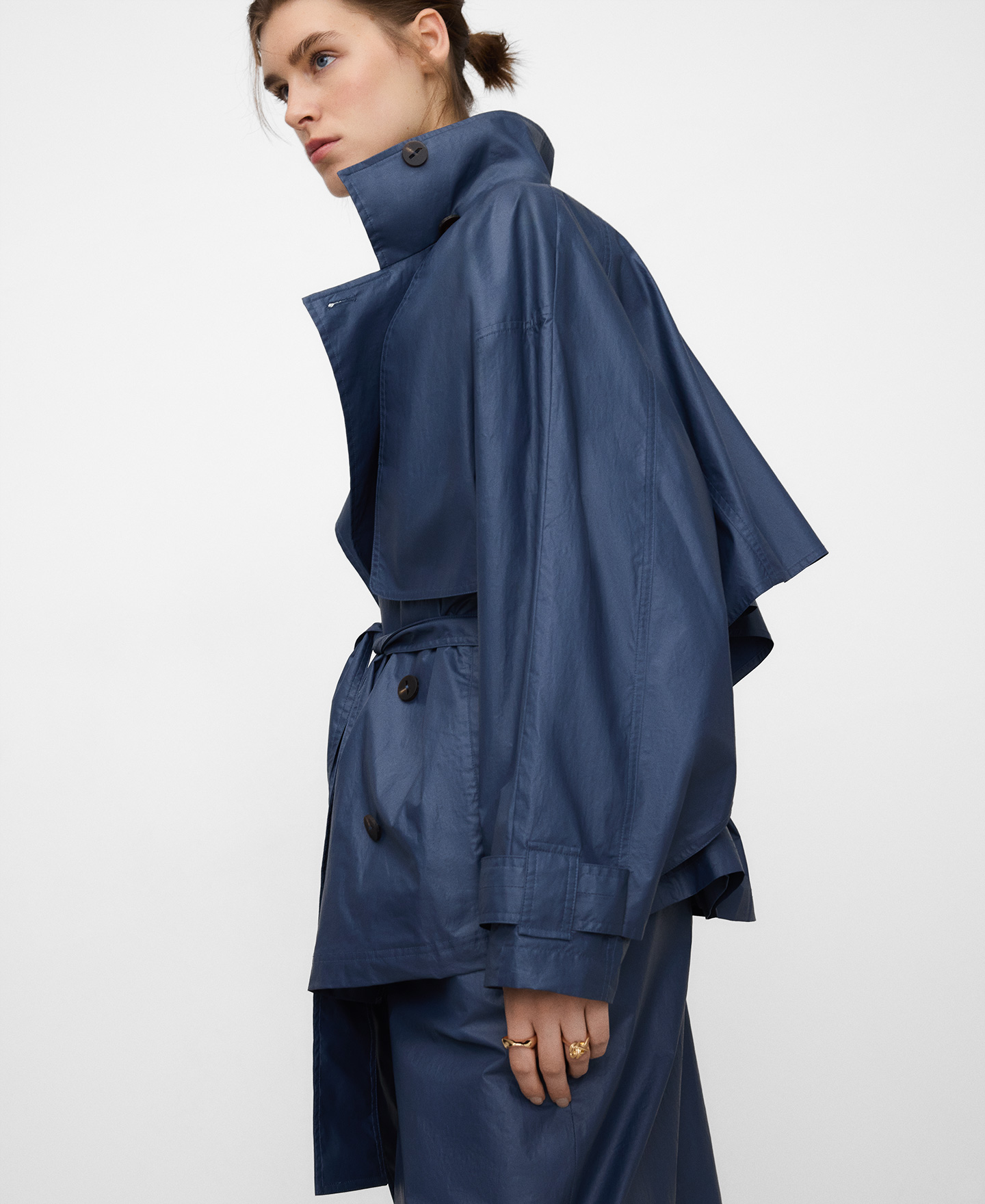Funnel neck short trench coat image number 3