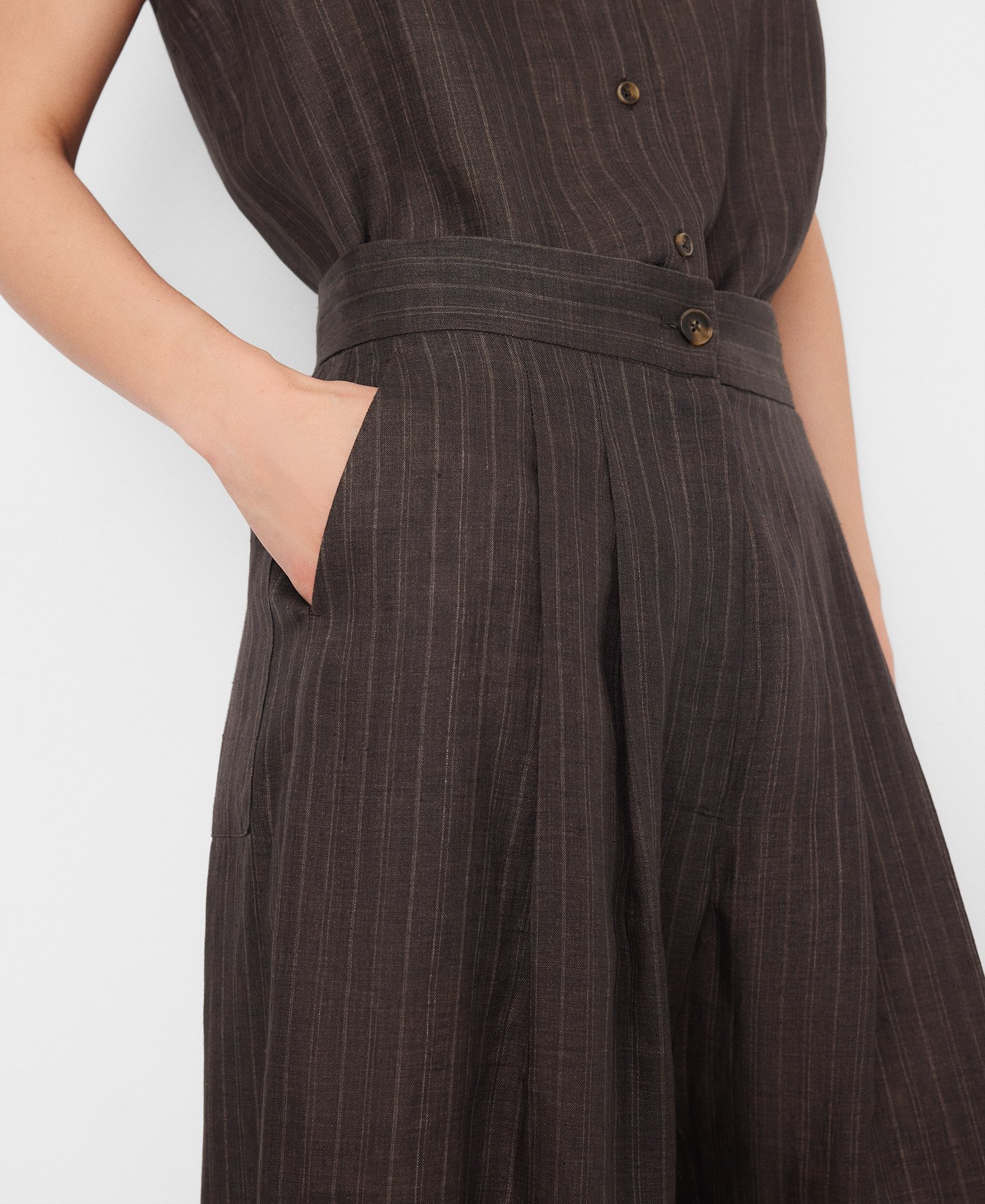 Pantal&oacute;n recto rayas lino europeo image number 3