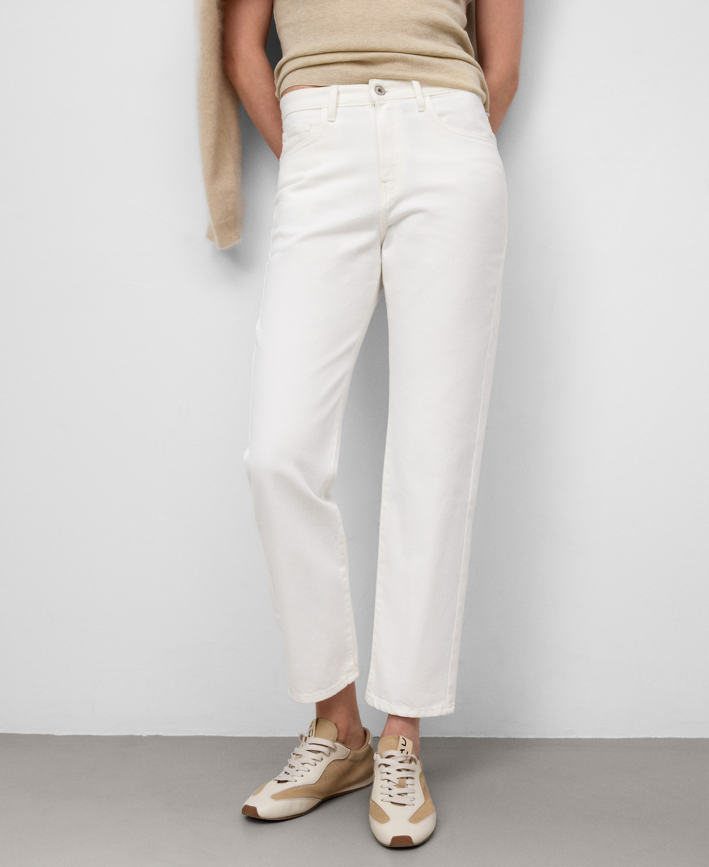 Cotton denim straight trousers woman image number 0
