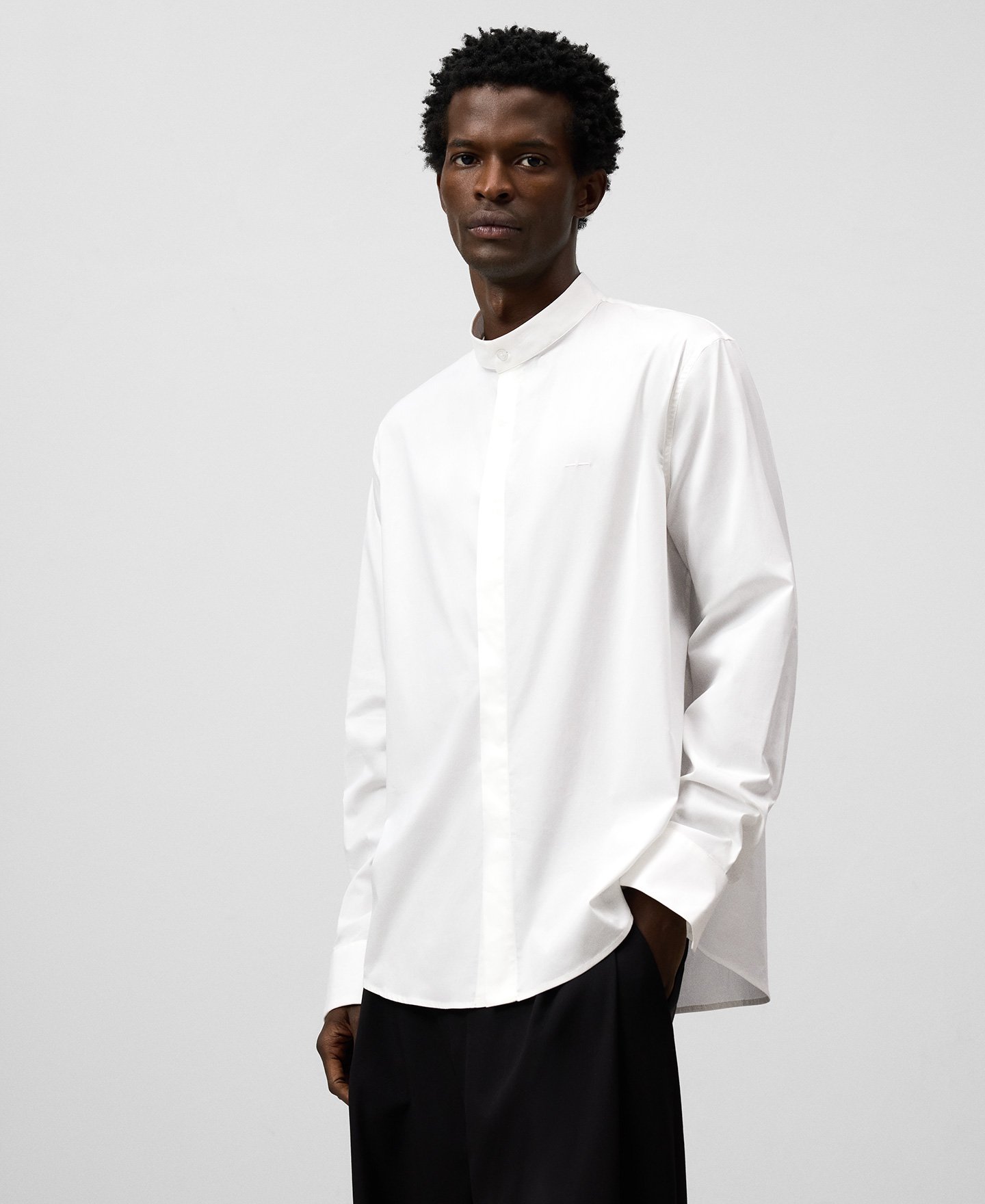 Regular fit Mandarin collar shirt man image number 0