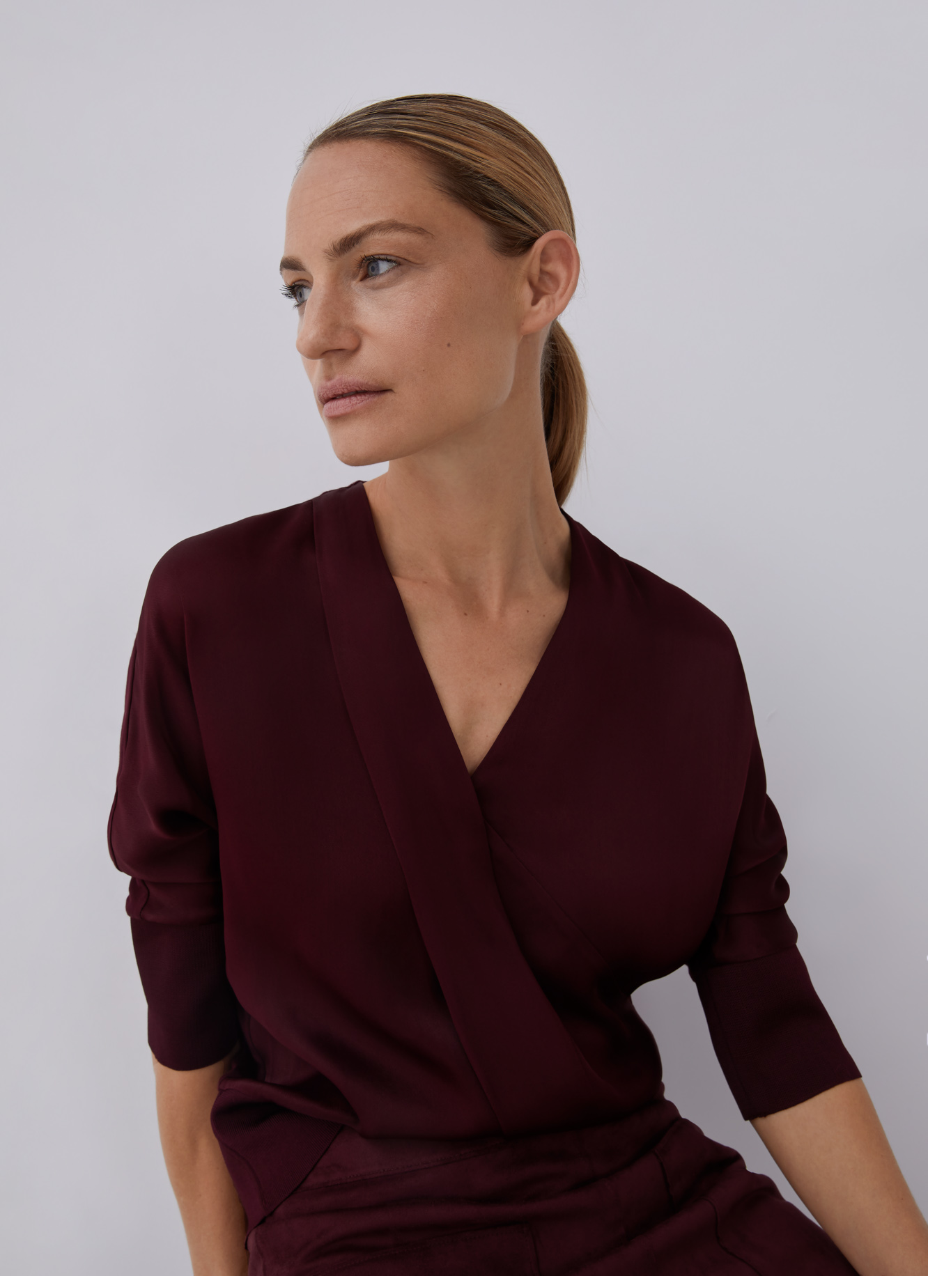Viscose T-shirt with draped neckline image number 0
