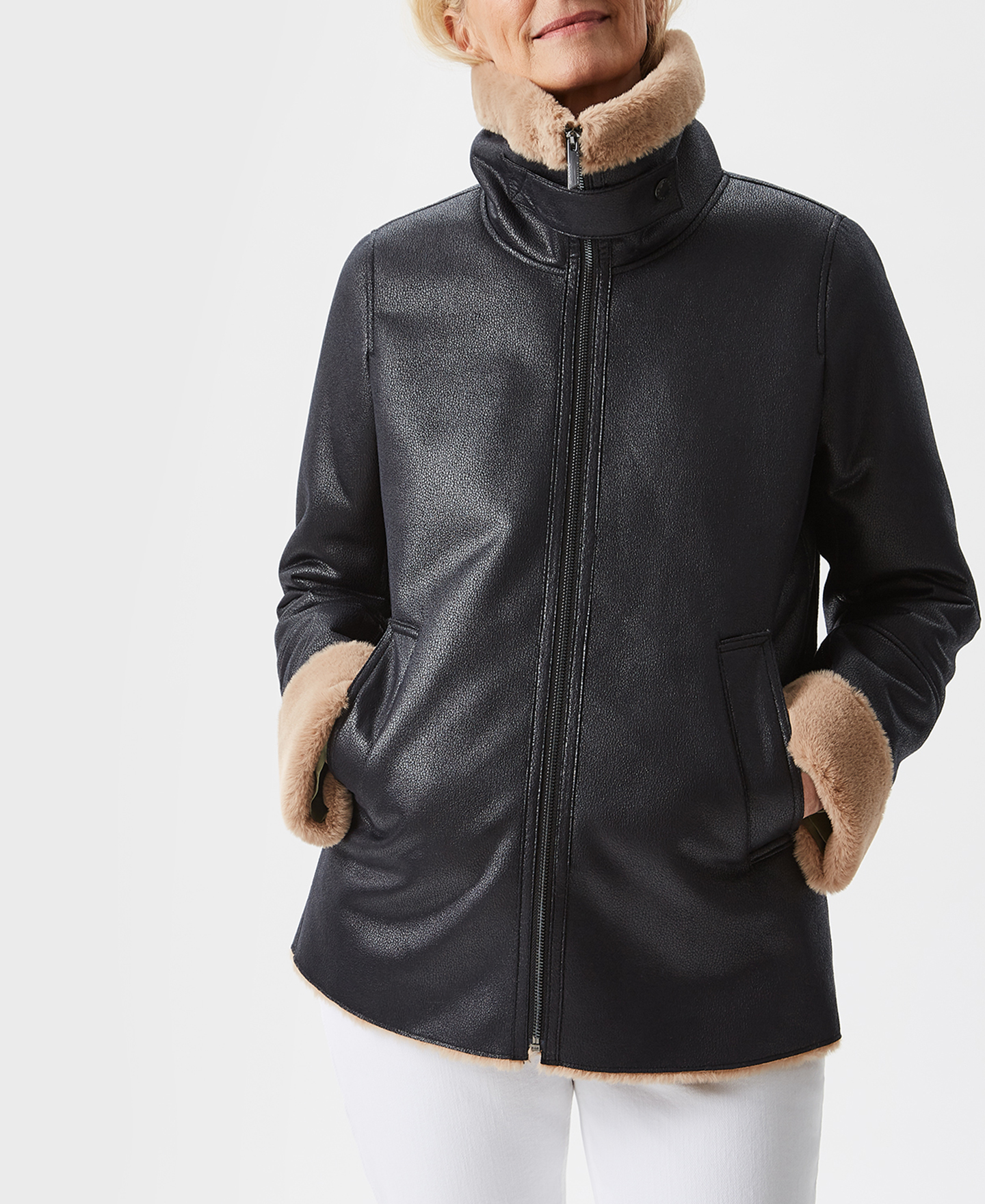 Faux leather jacket with faux-fur lining image number 0