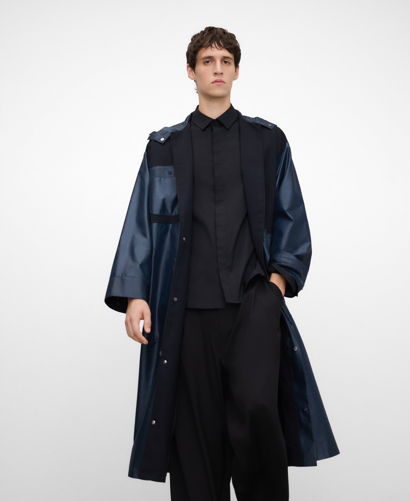 Mixed-fabric trench coat man image number 0