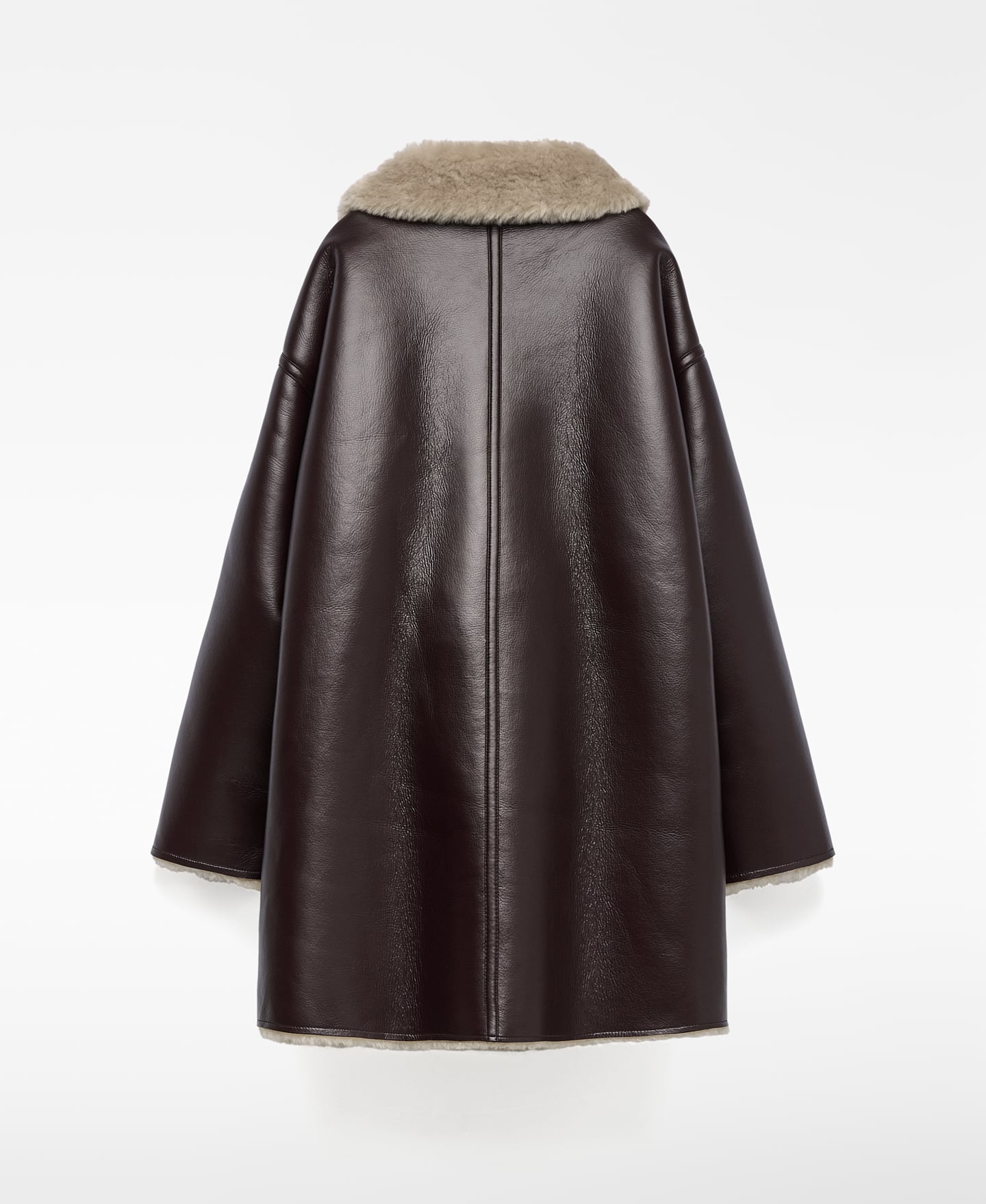Leather-Non-Leather zip-up coat image number 5
