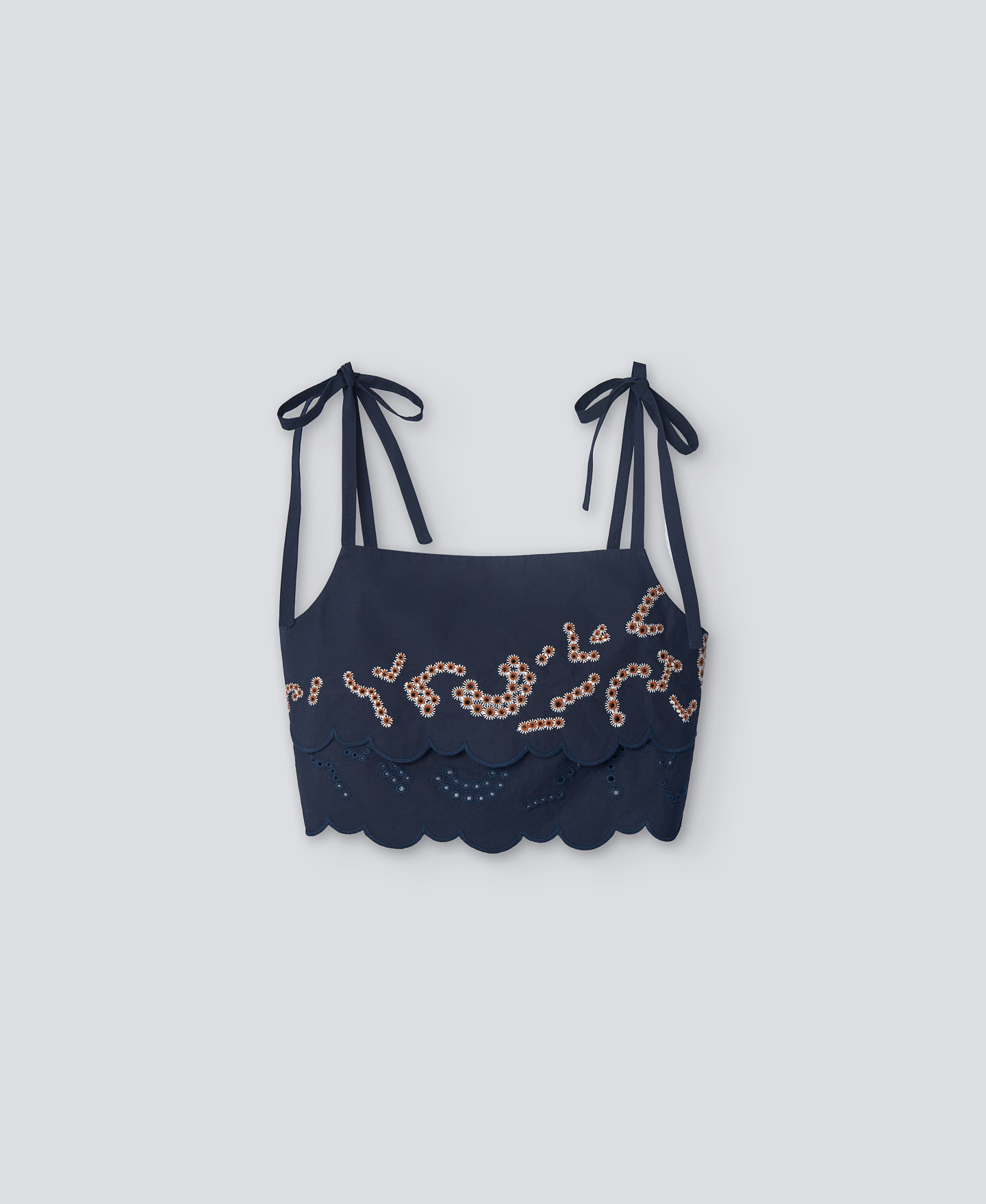 Cropped embroidered navy blue top woman image number 0