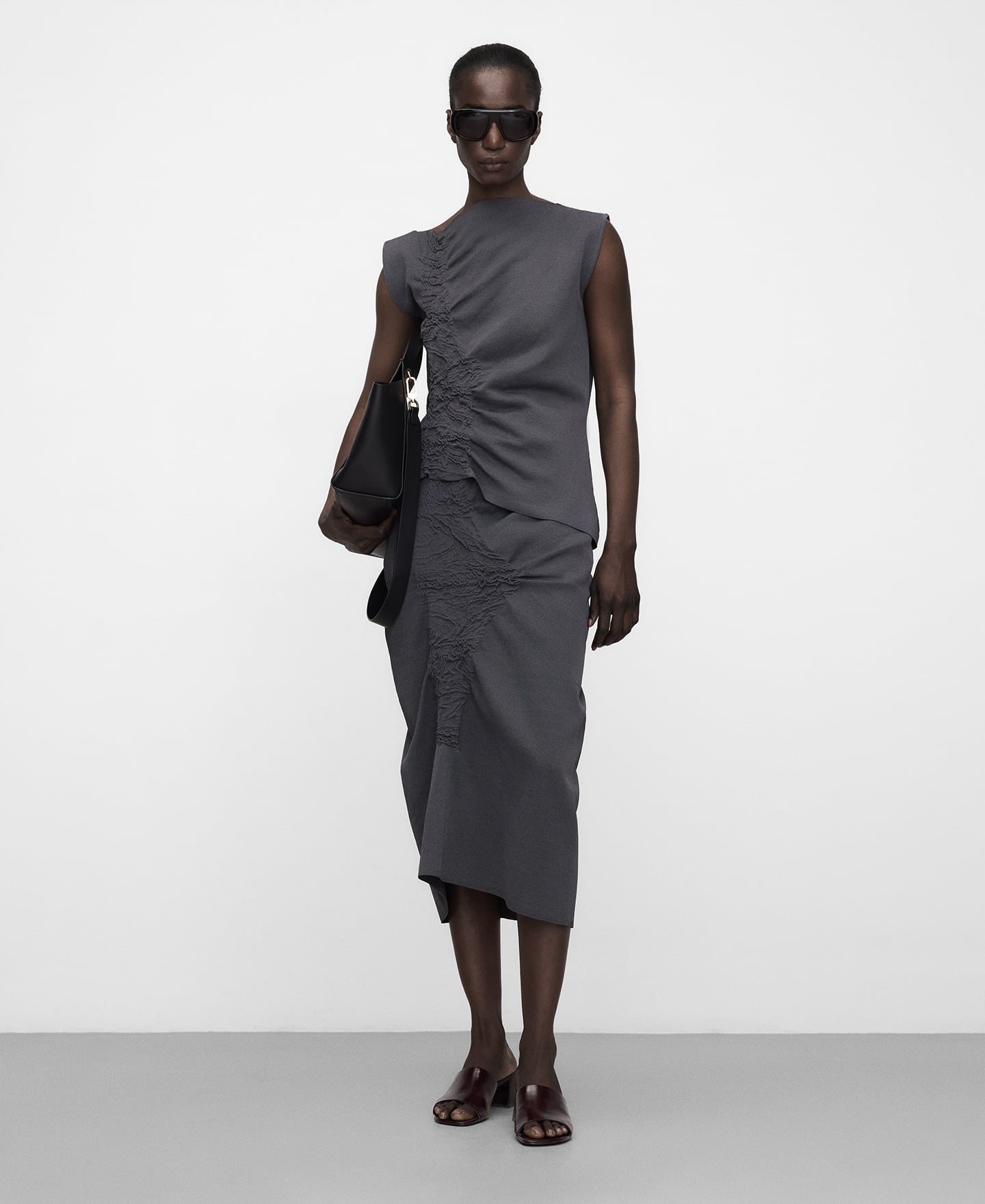 Asymmetric knit top with side ruffle image number 1