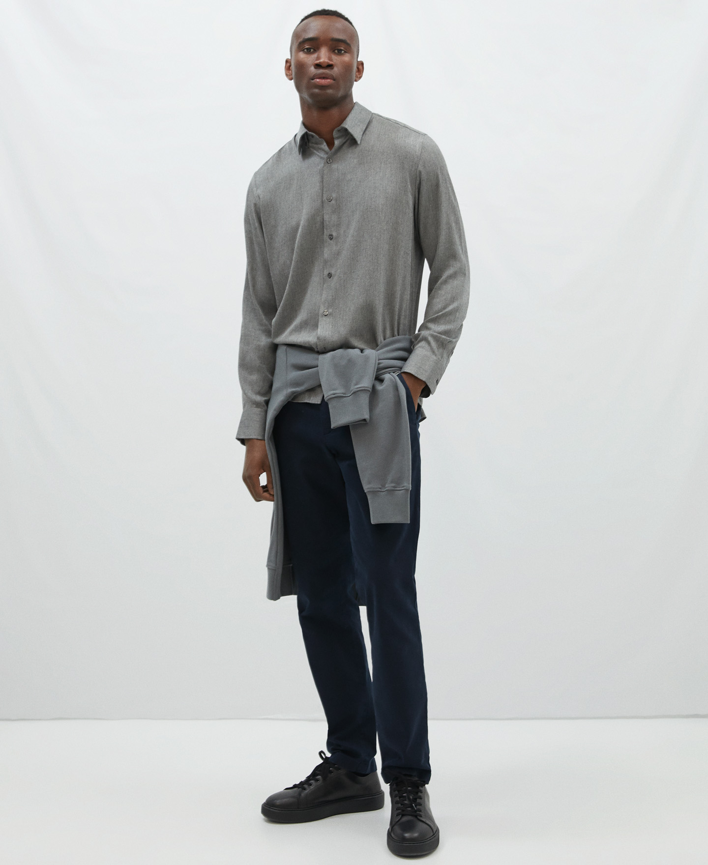 Viscose and nylon concealed button shirt image number 1