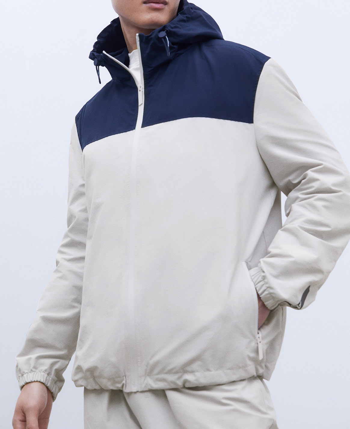 Two-colour nylon and cotton windbreaker image number 0