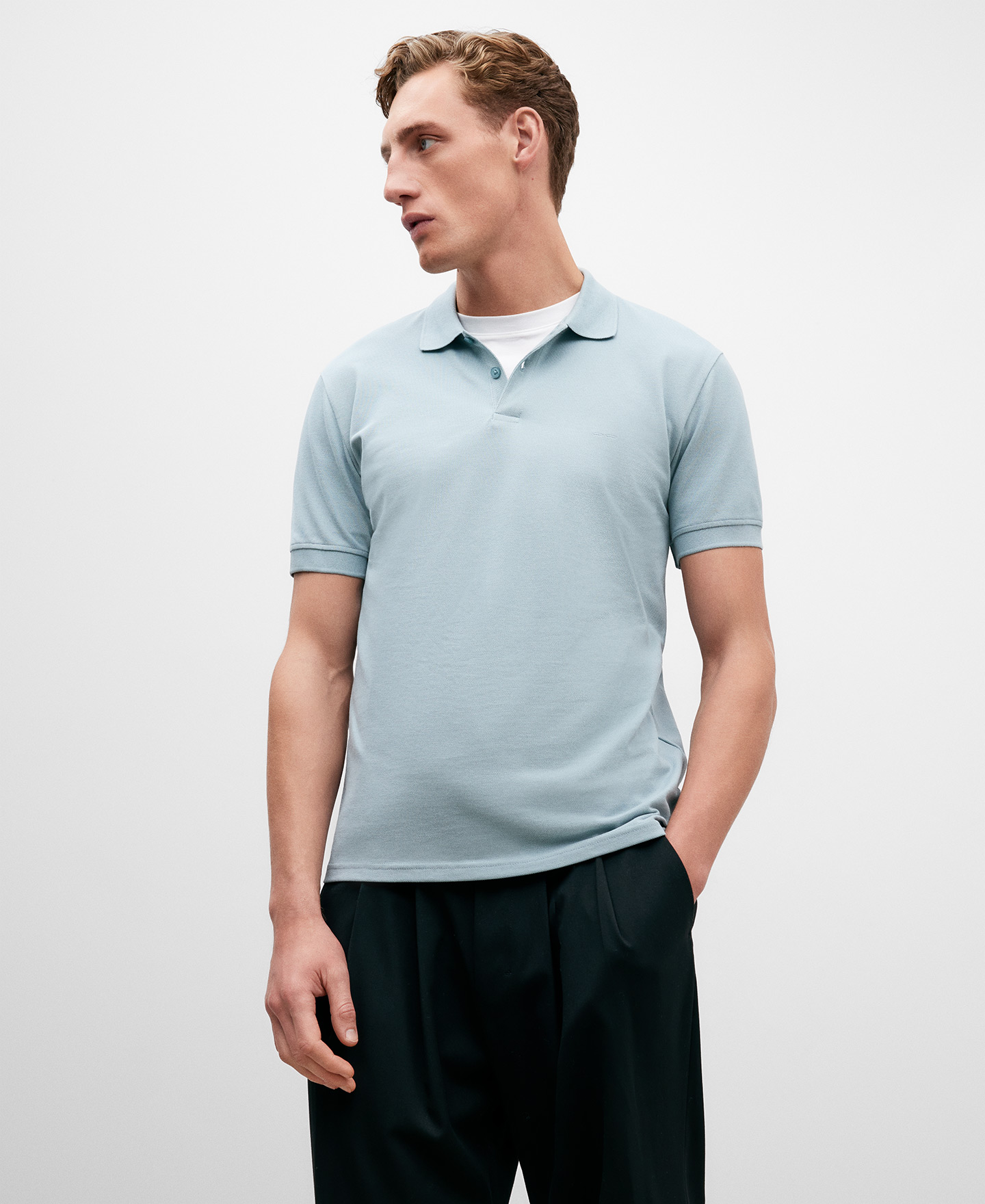 Green cotton piqué polo shirt for men image number 0