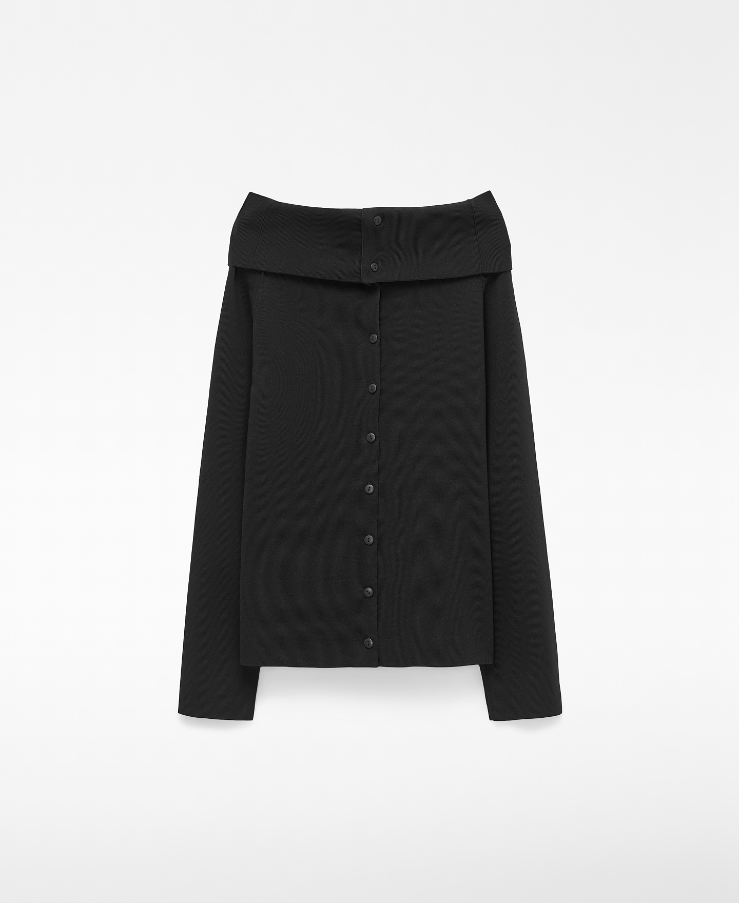Fold-over boat neckline ribbed cardigan image number 0