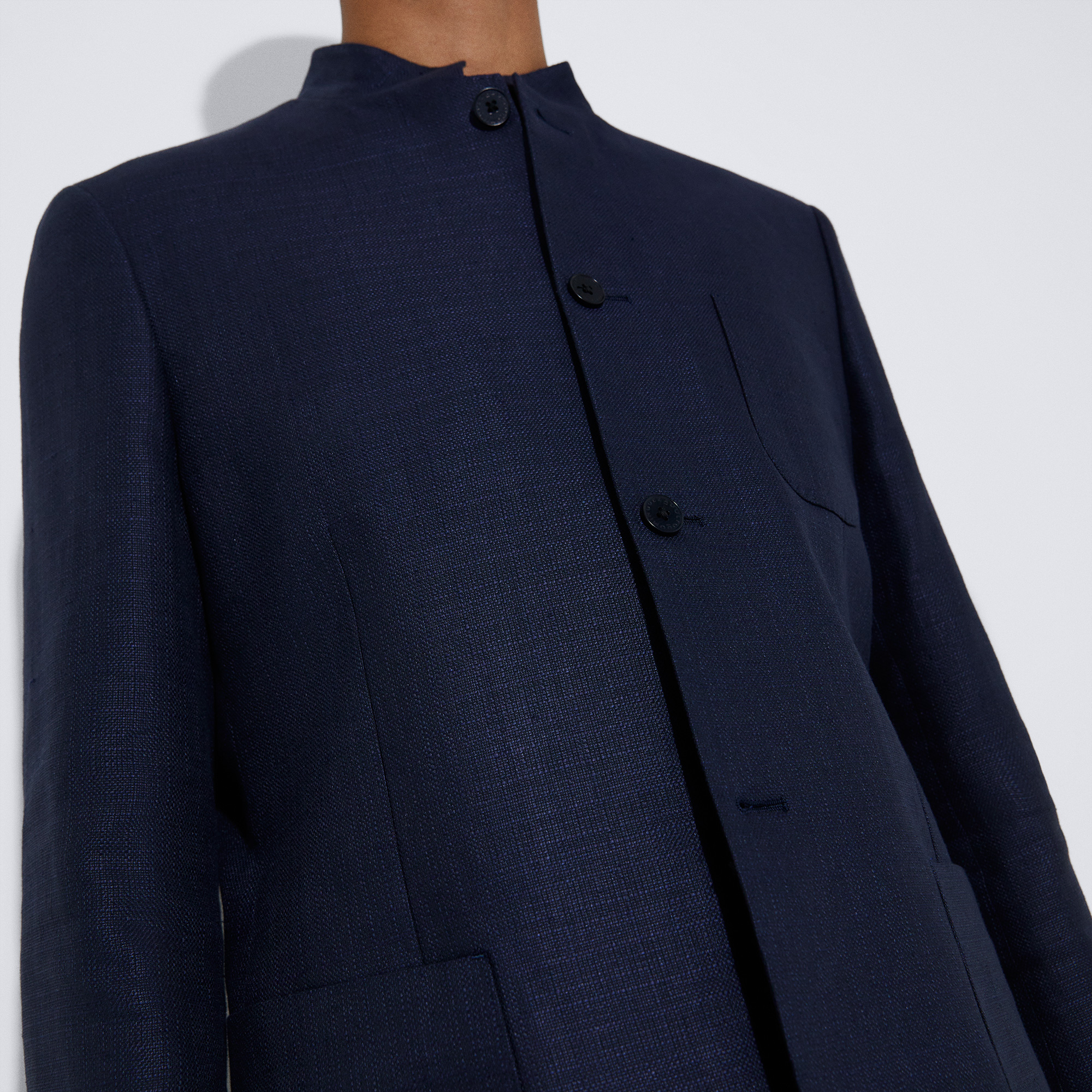Cotton and linen Mao collar blazer image number 3