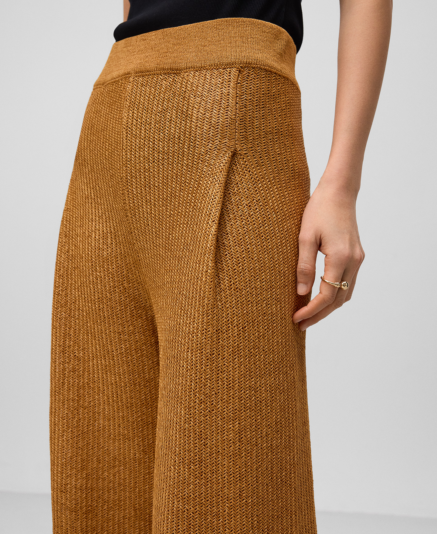 Herringbone knit palazzo trousers woman image number 3