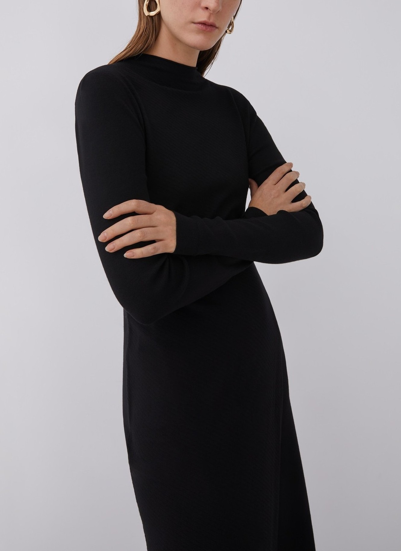 Midi thick stretch-knit dress with godet image number 2