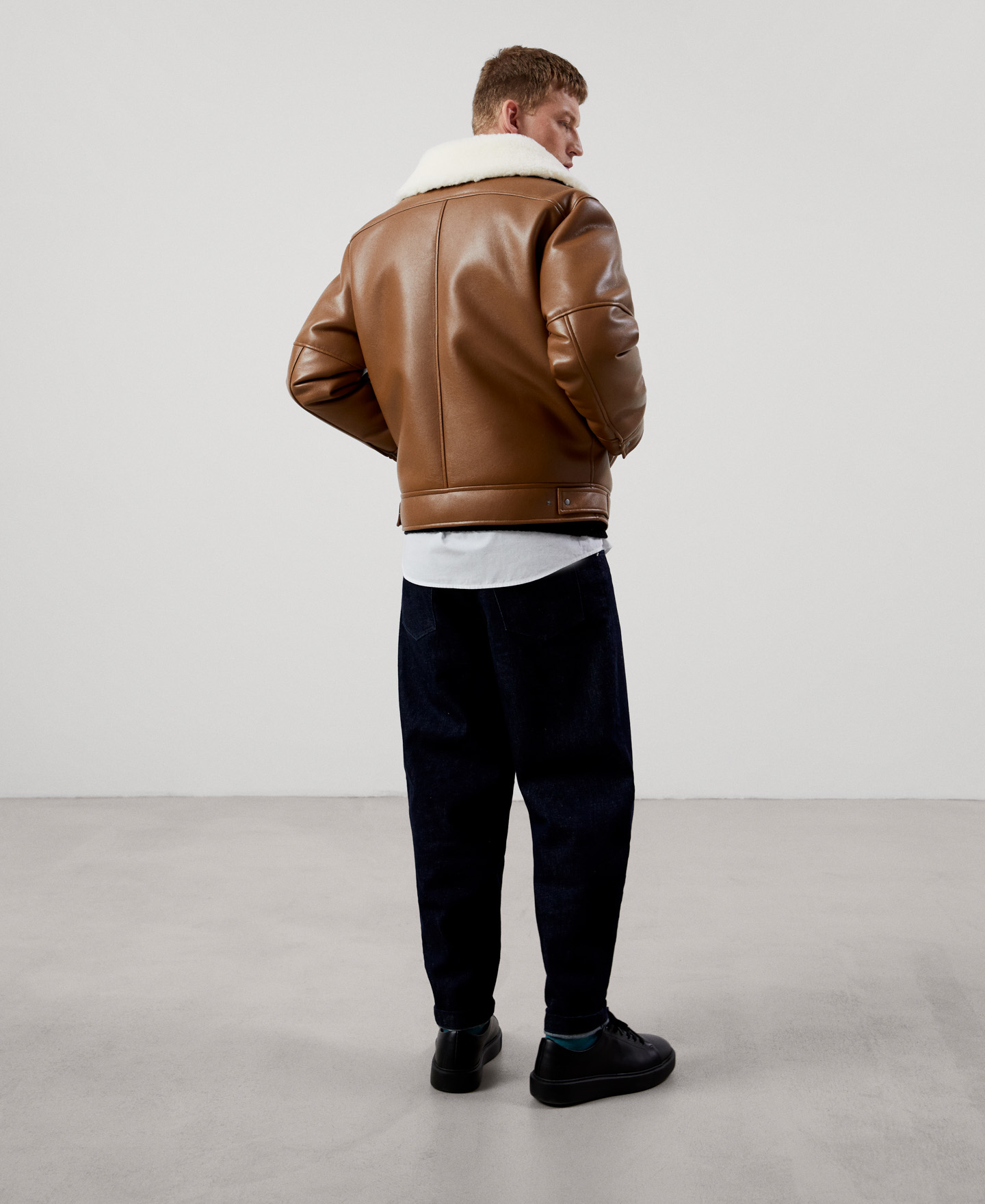 Leather texture aviator jacket image number 2