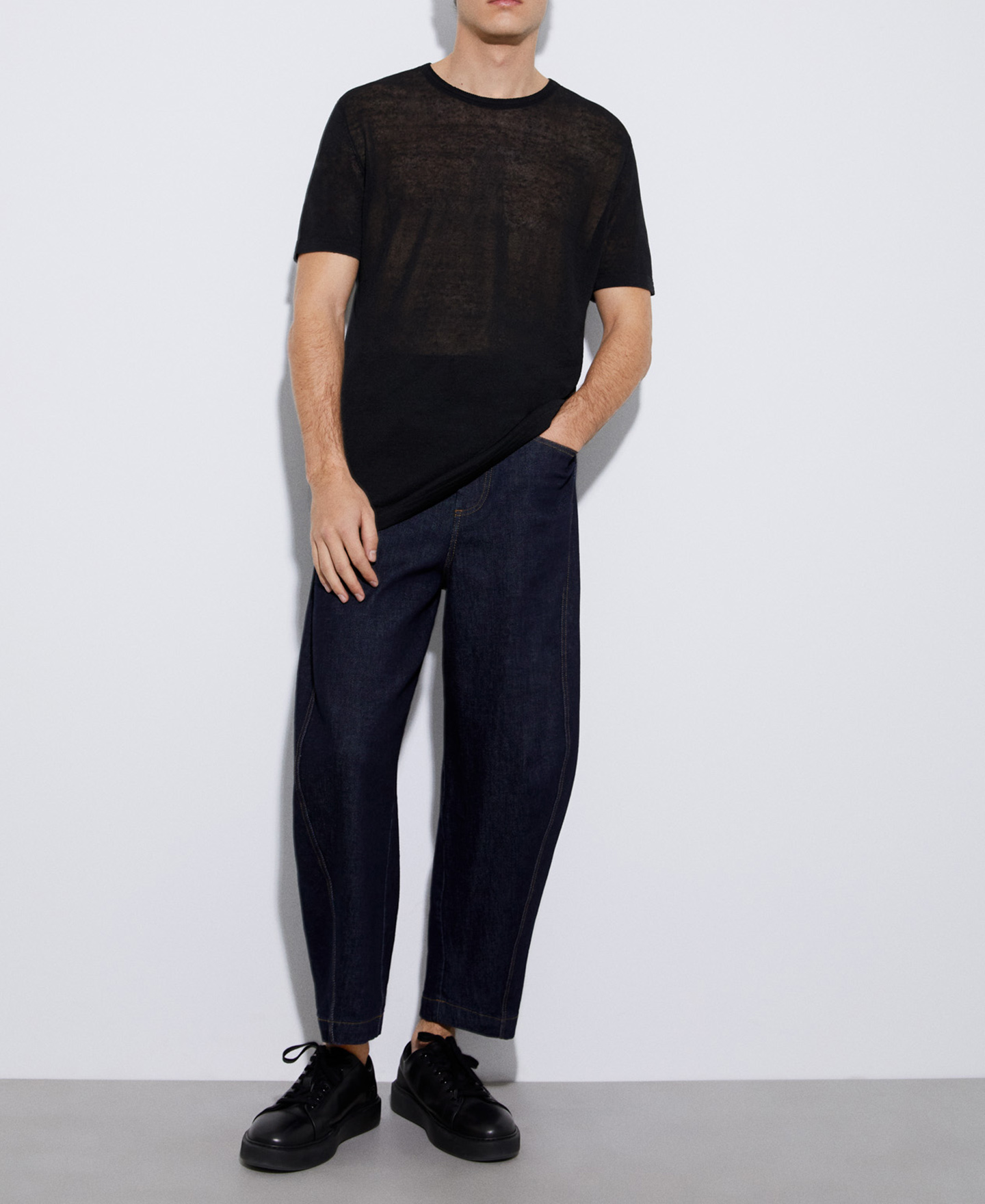 麻とナイロンのクルーネックTシャツ image number 1