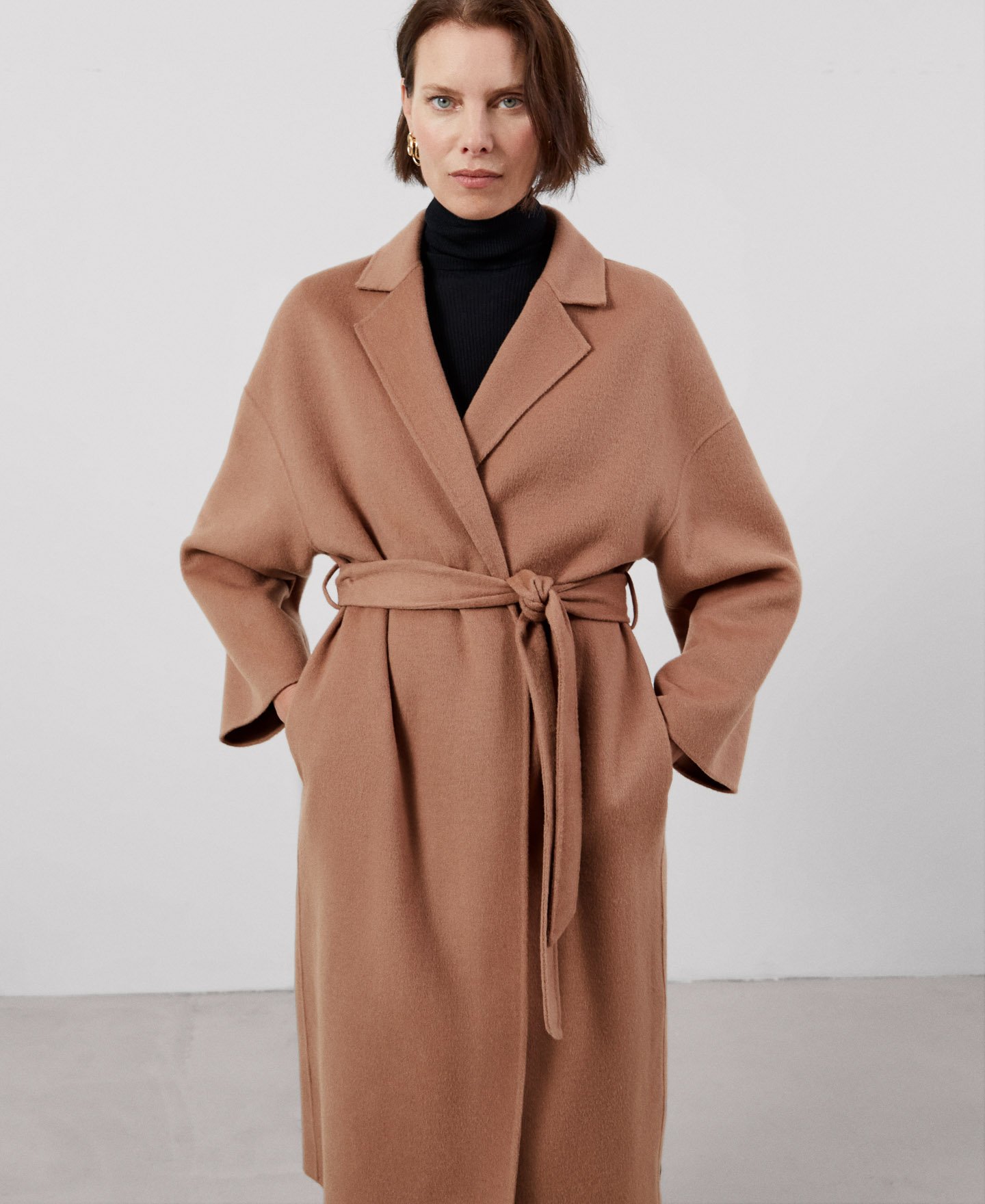 Merino wool fabric long coat image number 0