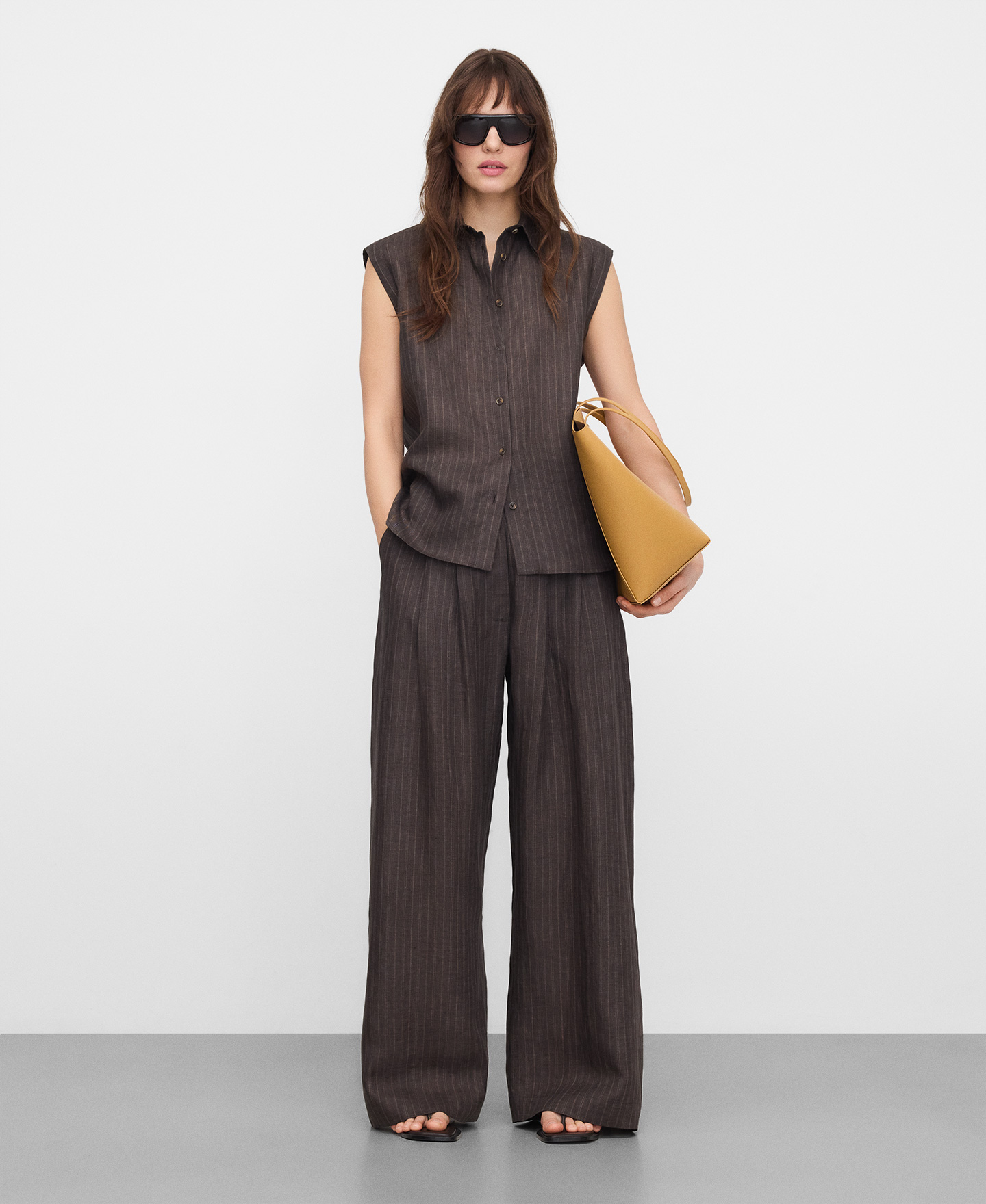 European linen striped straight trousers image number 1