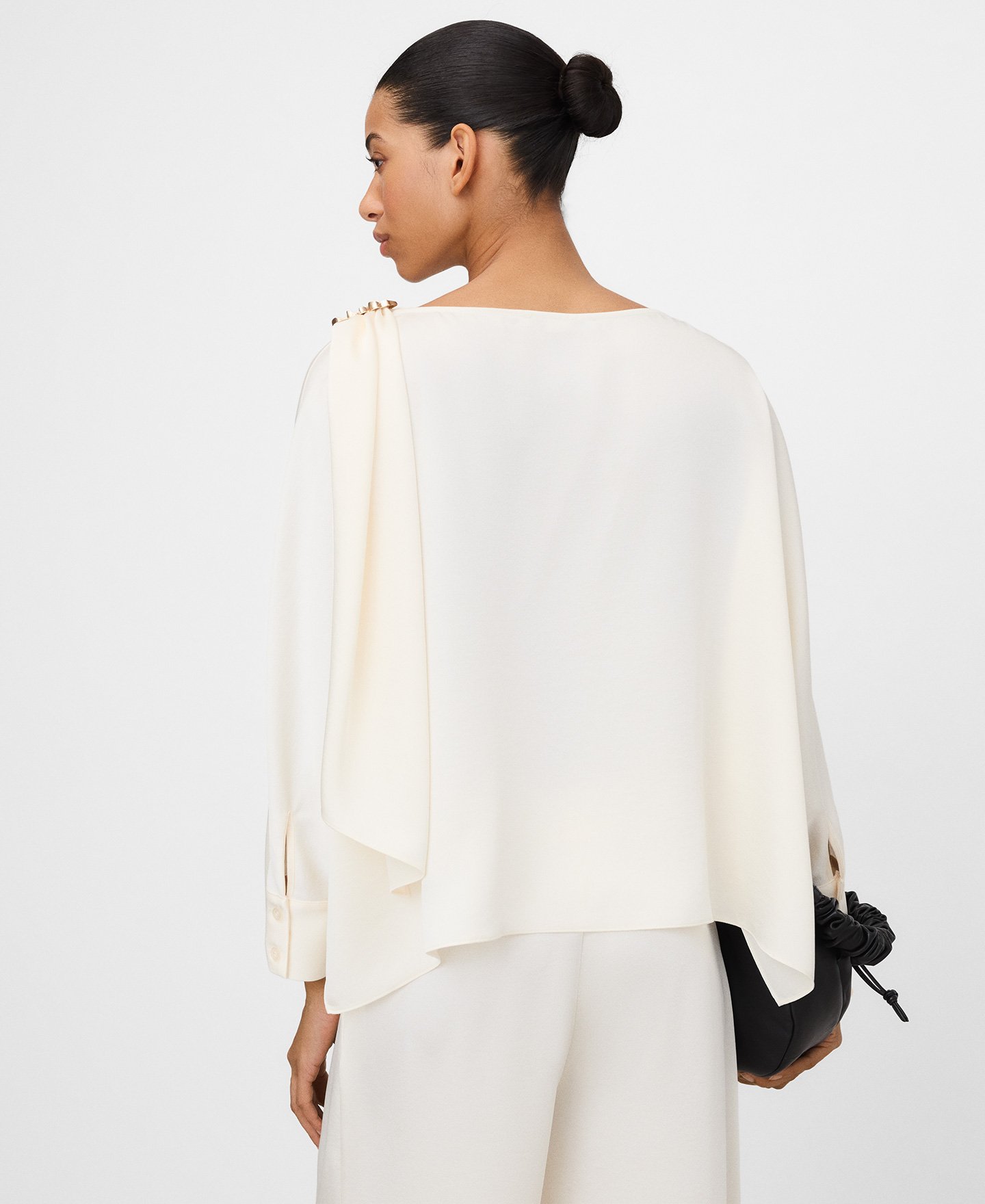 Satin scarf-collar loose top image number 2