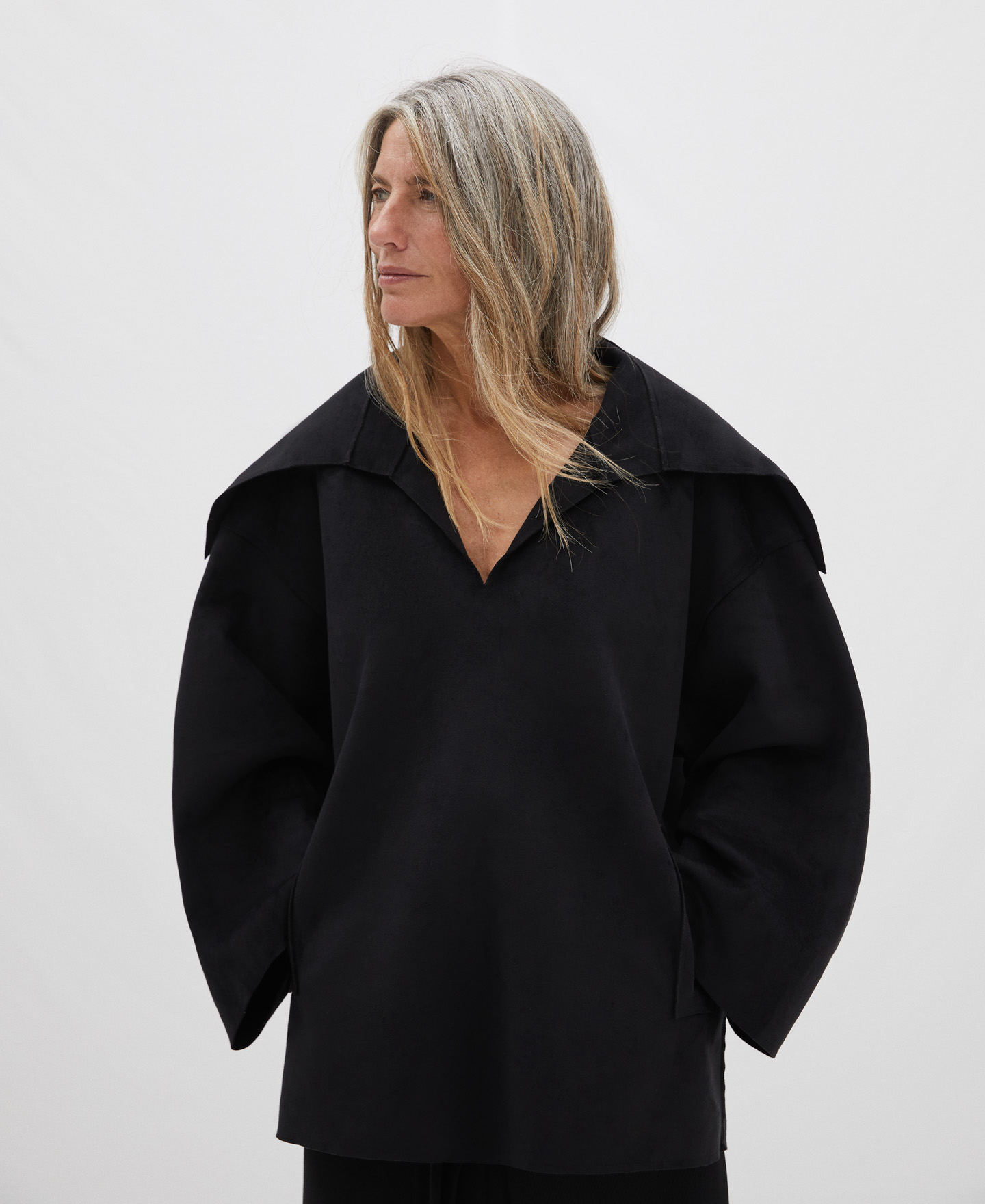 Shawl collar sweater in faux suede image number 0