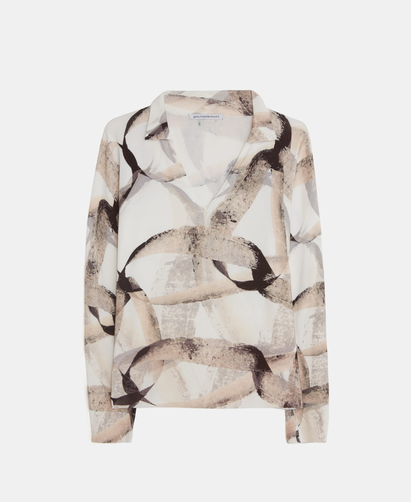Organic printed v-neck sweater image number 4