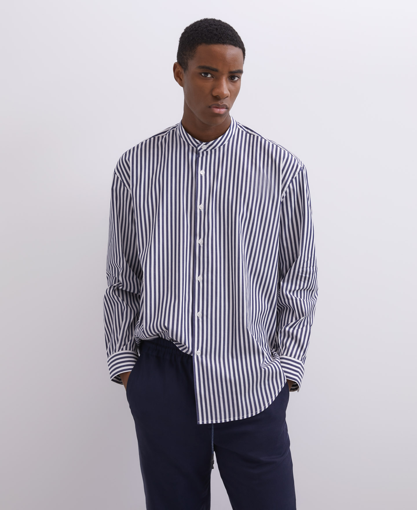 Mandarin collar sailor stripe shirt image number 0