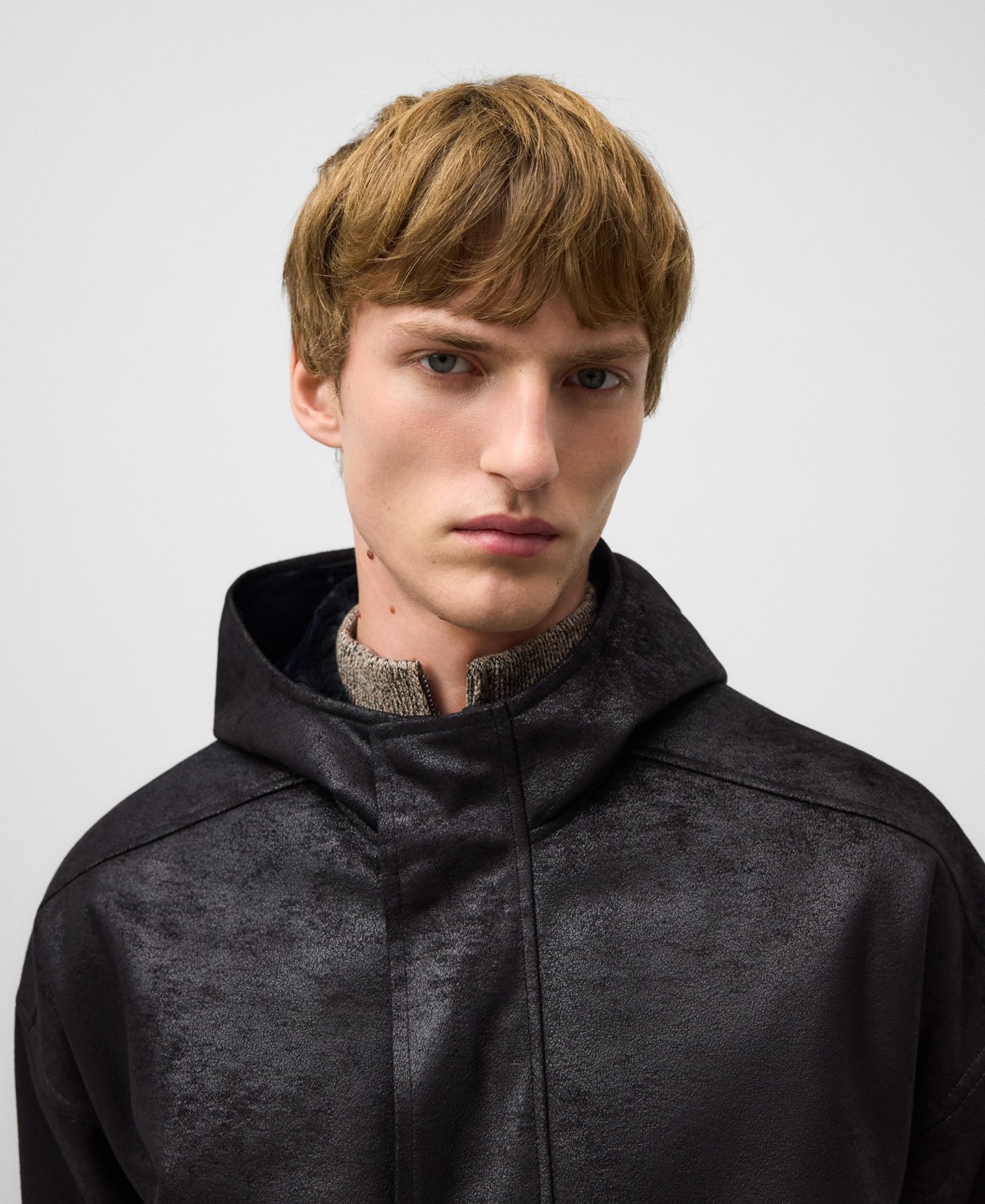 Leather-Non-Leather coat with hood man image number 3