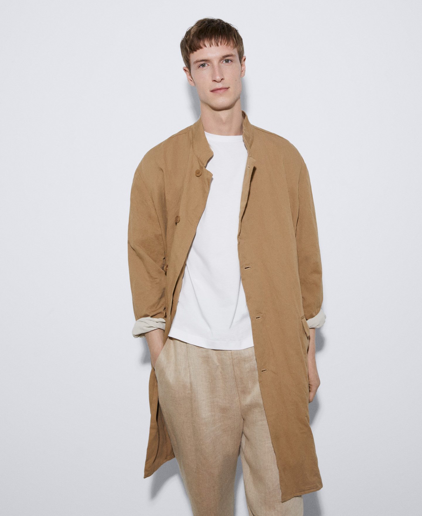 Cotton and metallized fiber trench coat image number 0