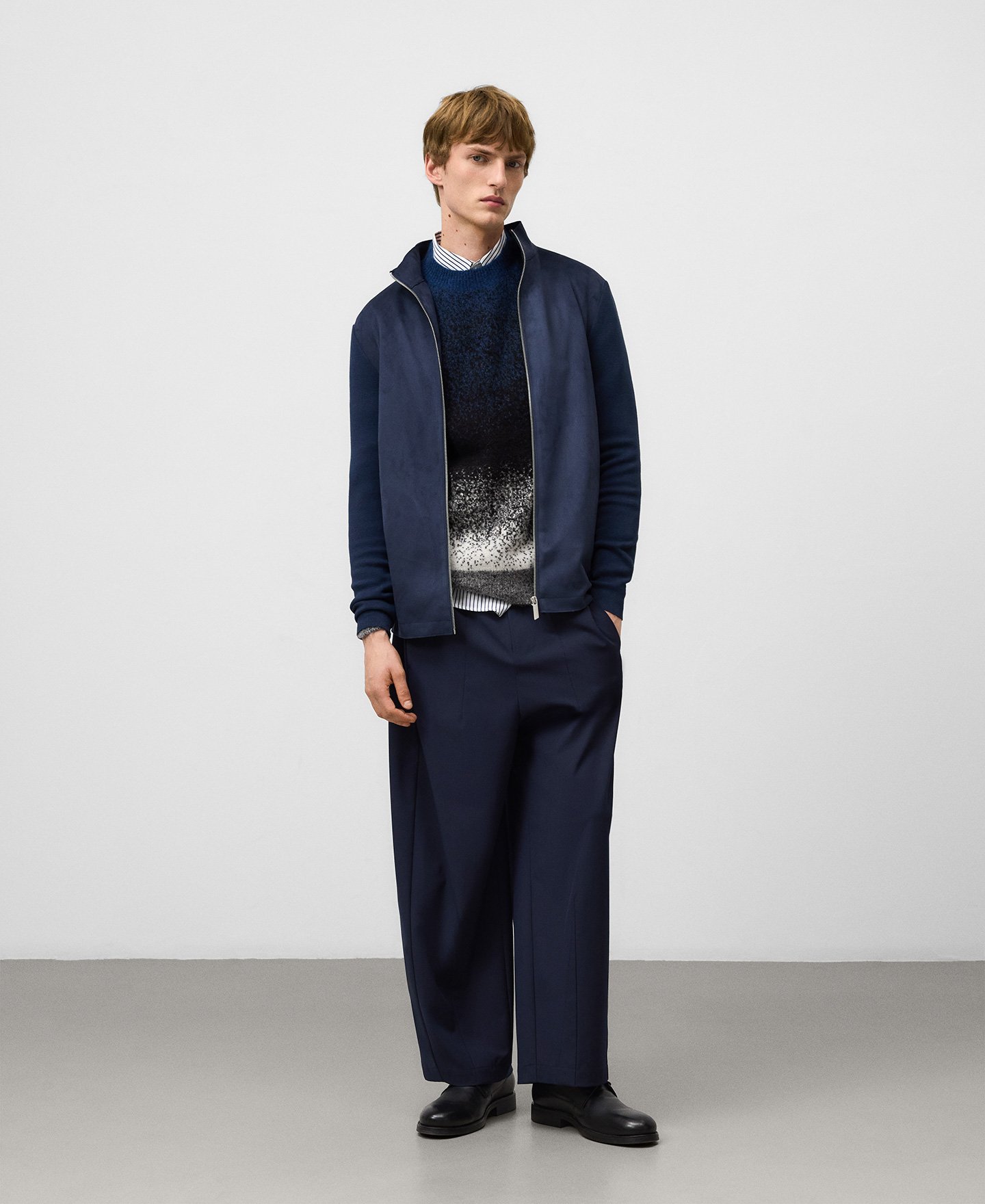 Faux suede and knit cardigan man image number 1