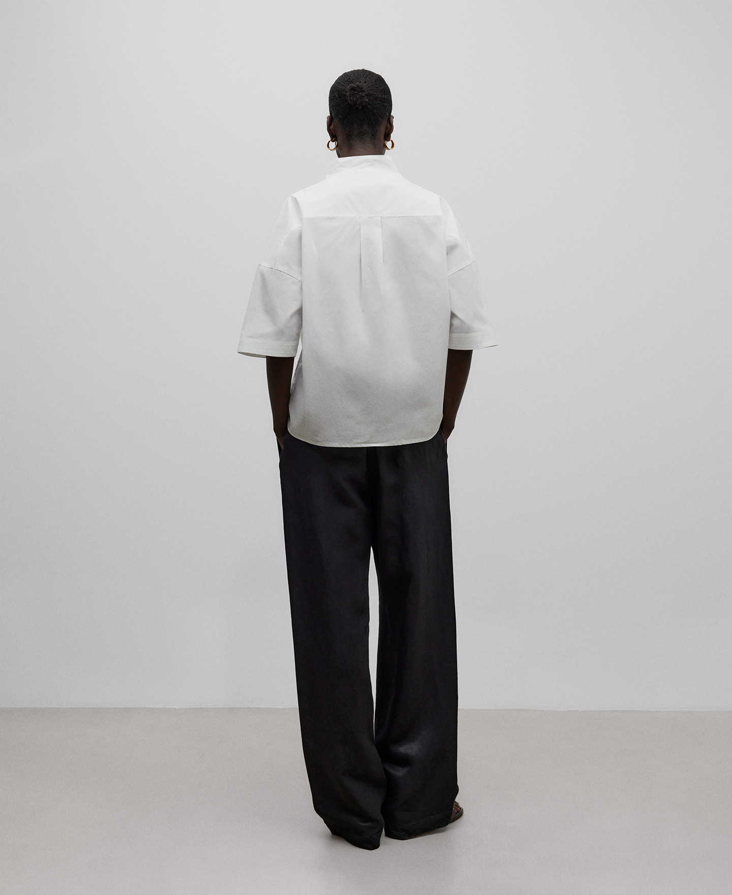 Draped neck cotton shirt woman image number 2