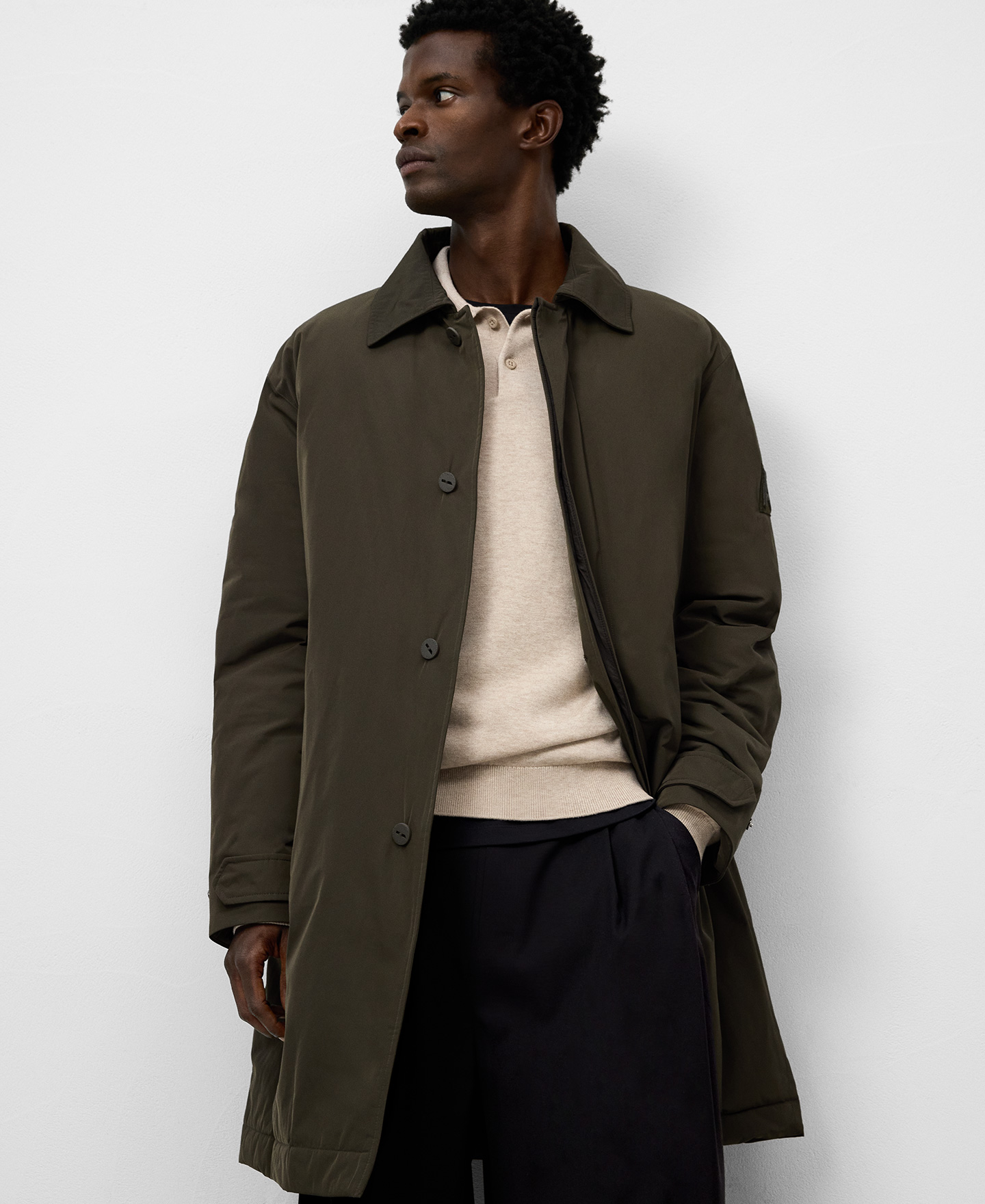 Lapel collar padded trench coat man image number 0