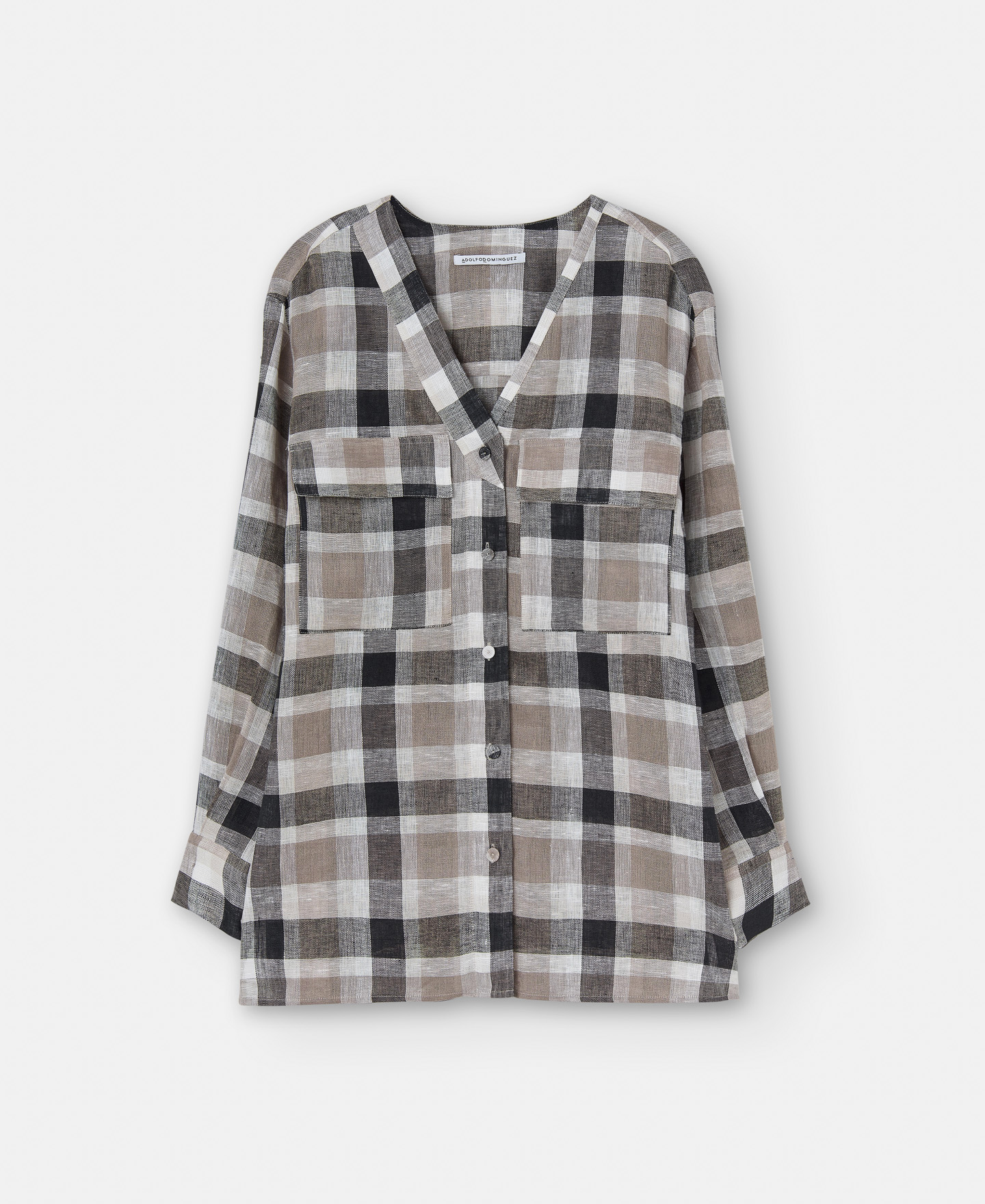 Linen heron check shirt image number 4