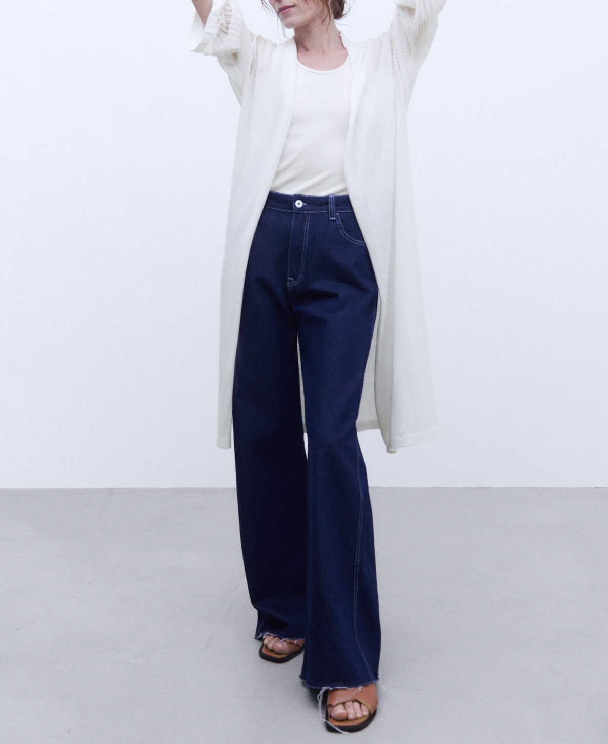 Lace knit long jacket image number 1