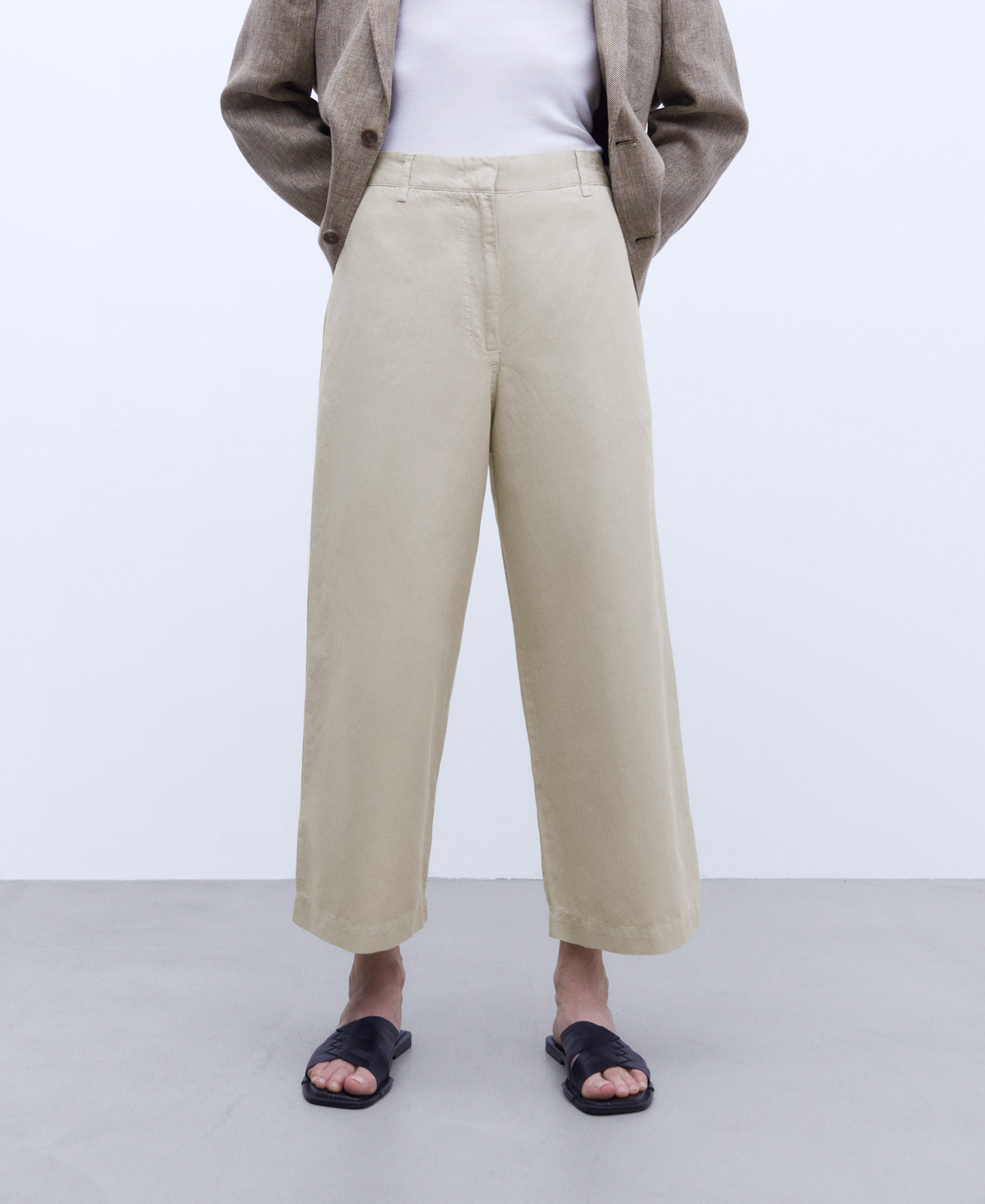 Linen and cotton wide chino trousers image number 0