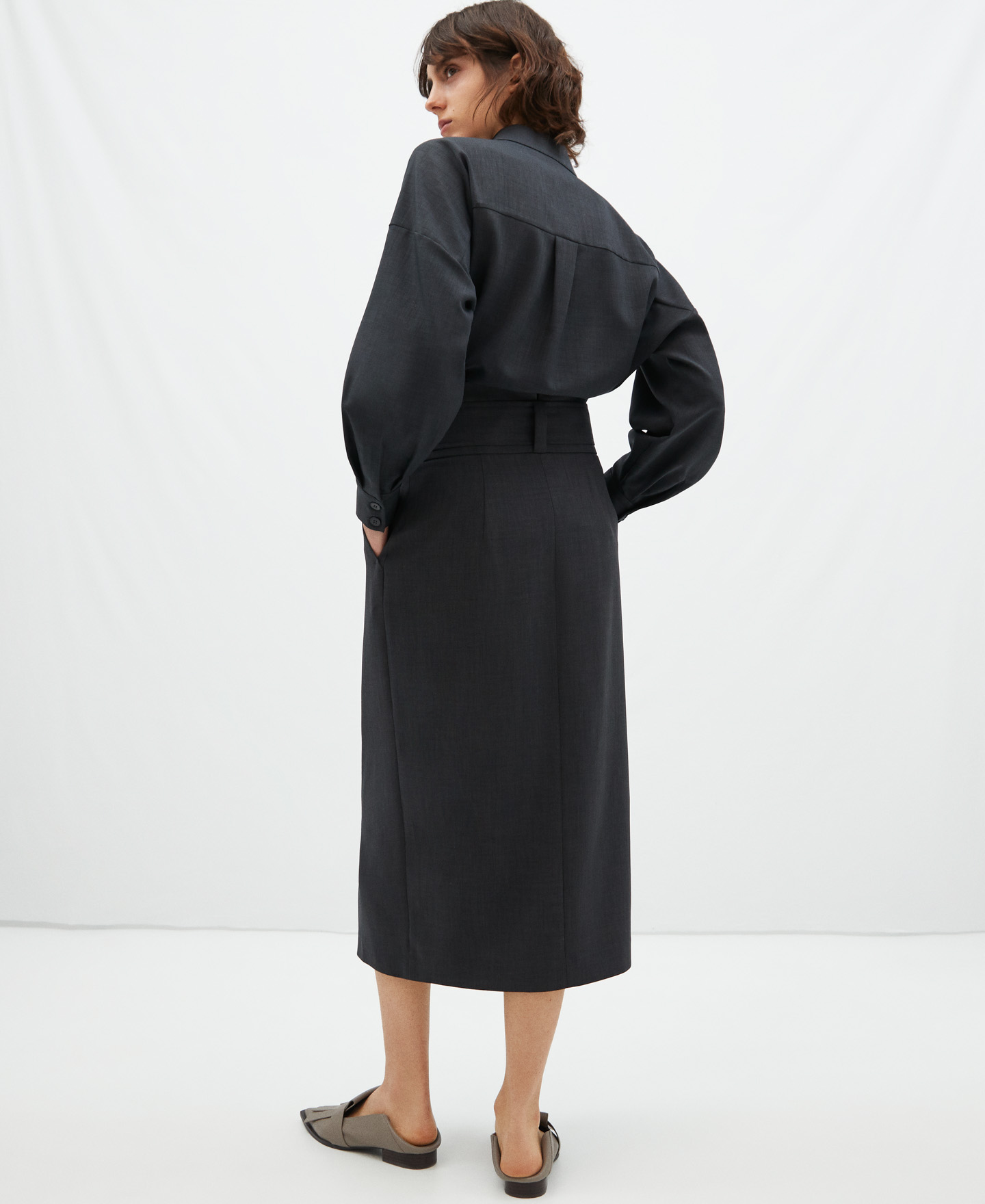 Pleated front midi skirt image number 2