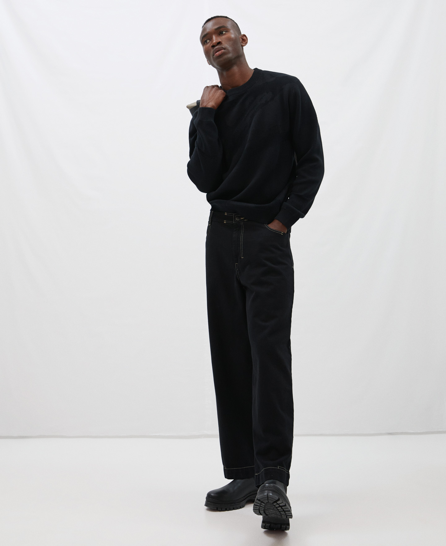 Cotton plated knit sweater image number 1
