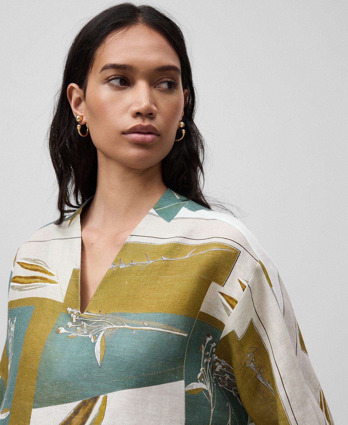 European linen printed blouse woman image number 3