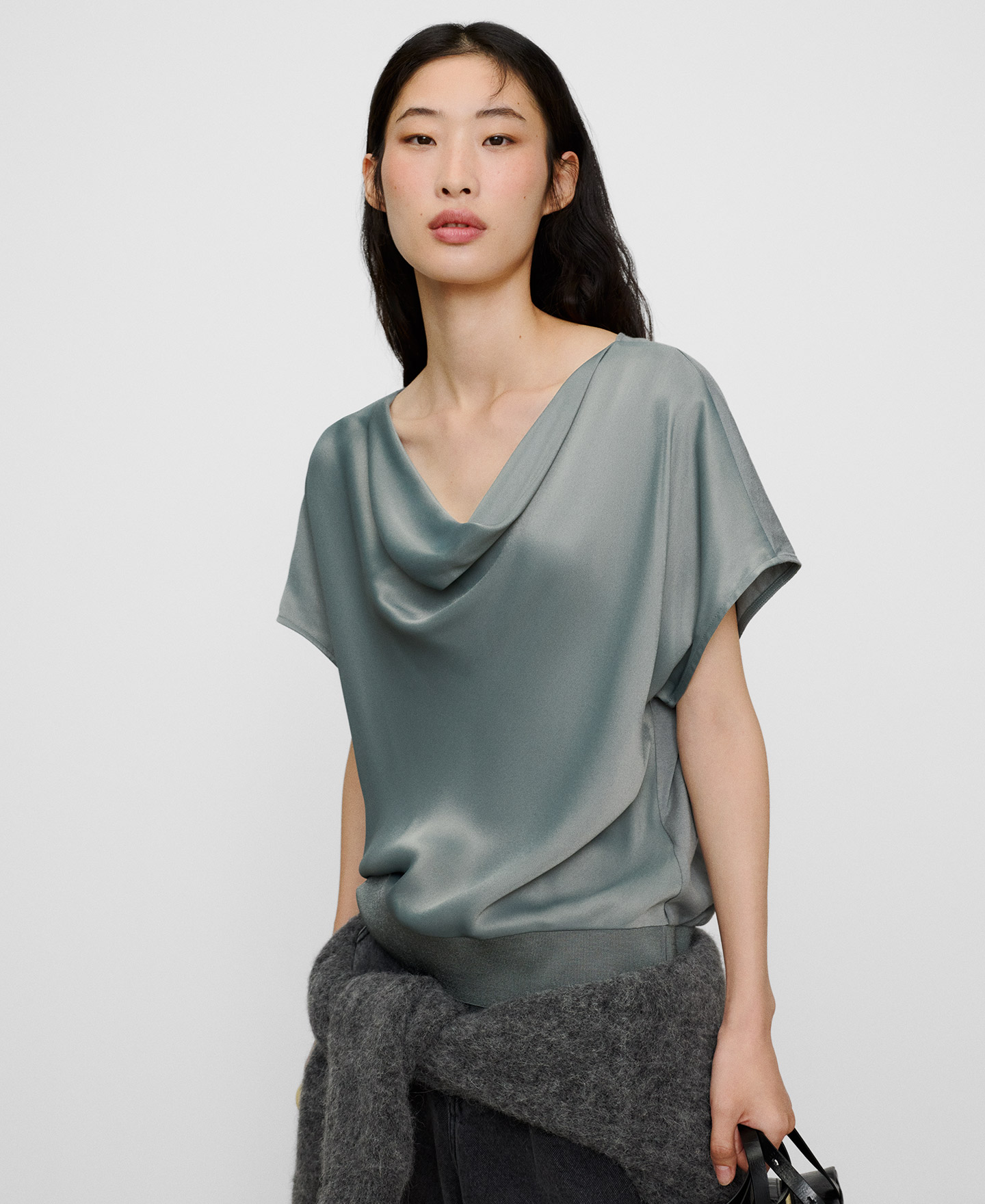 Double-fabric draped neckline T-shirt image number 0