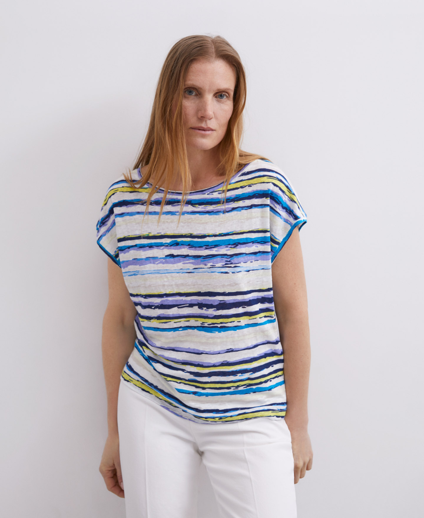 Multicolored striped linen t-shirt image number 3