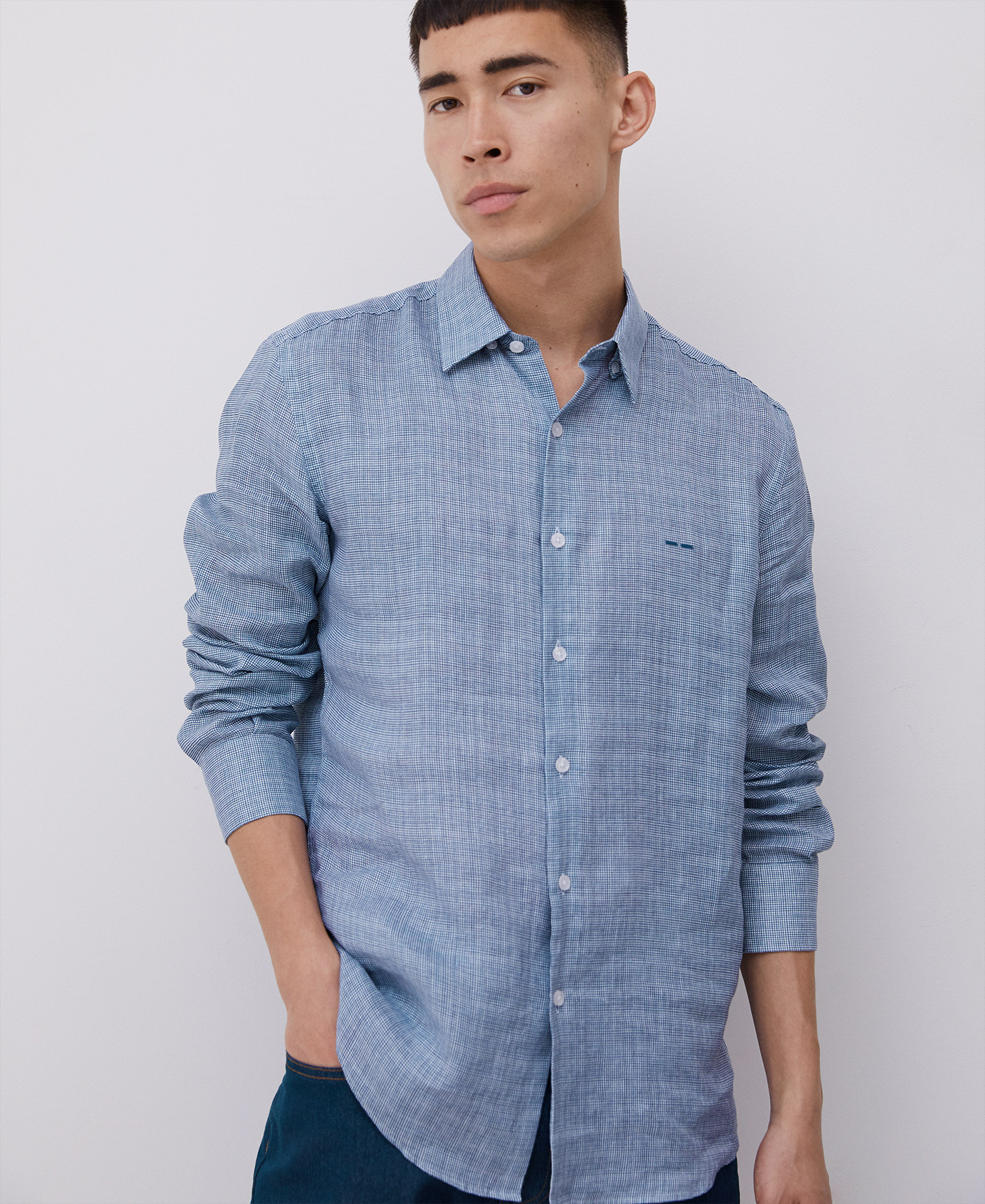 Camisa cuadro vichy en lino image number 0