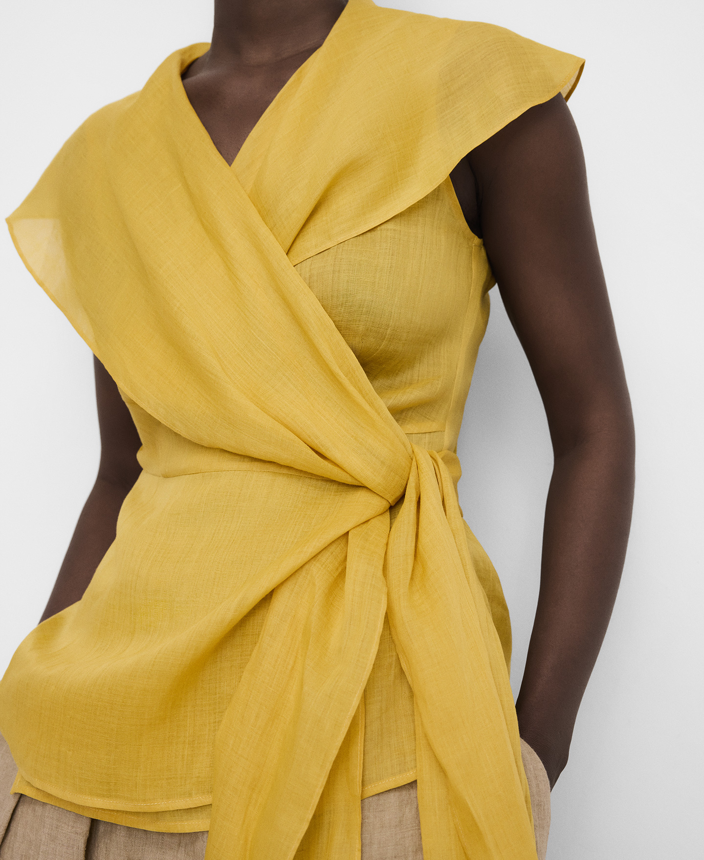 Ramie shawl collar wrap top image number 3