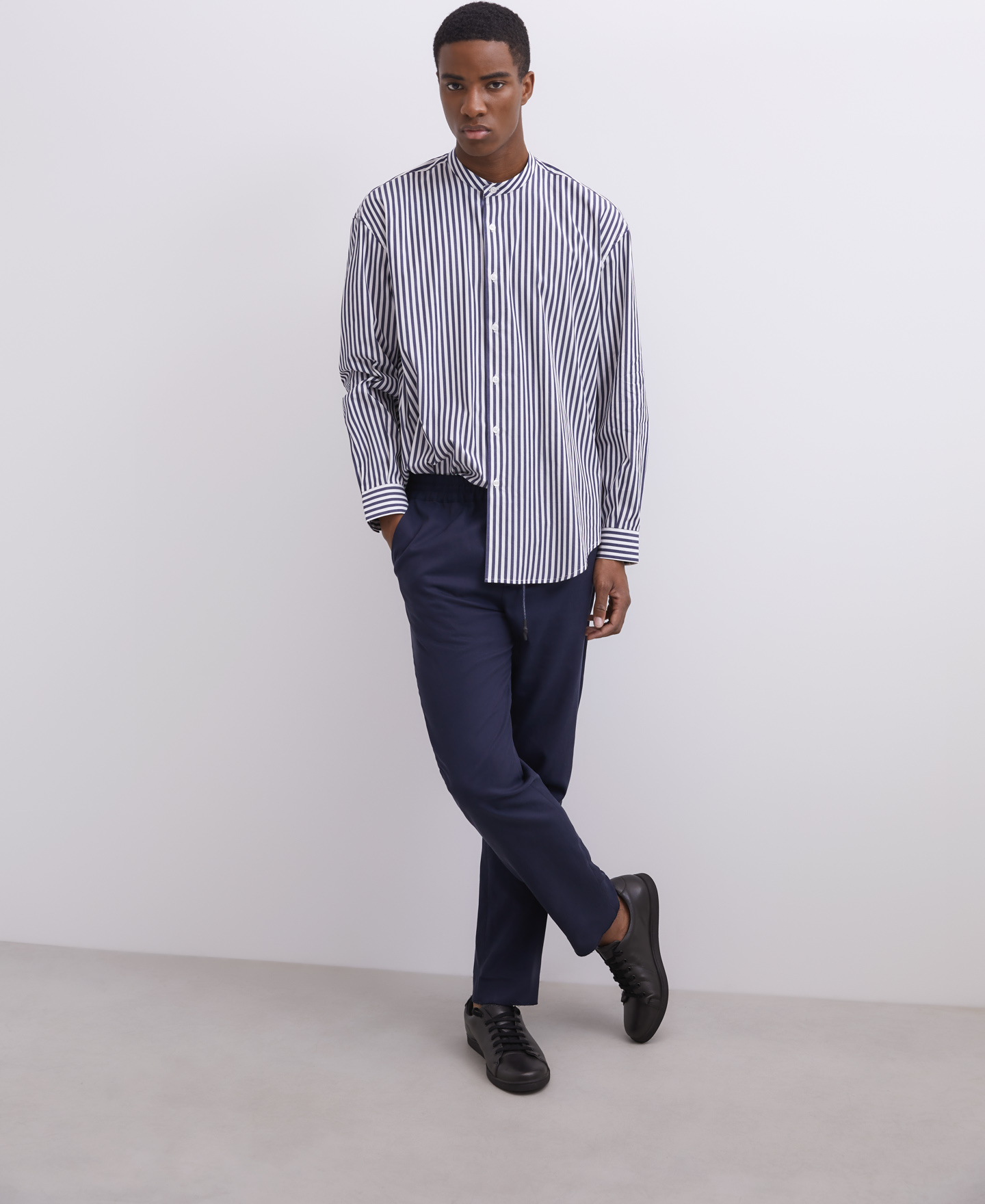 Mandarin collar sailor stripe shirt image number 3