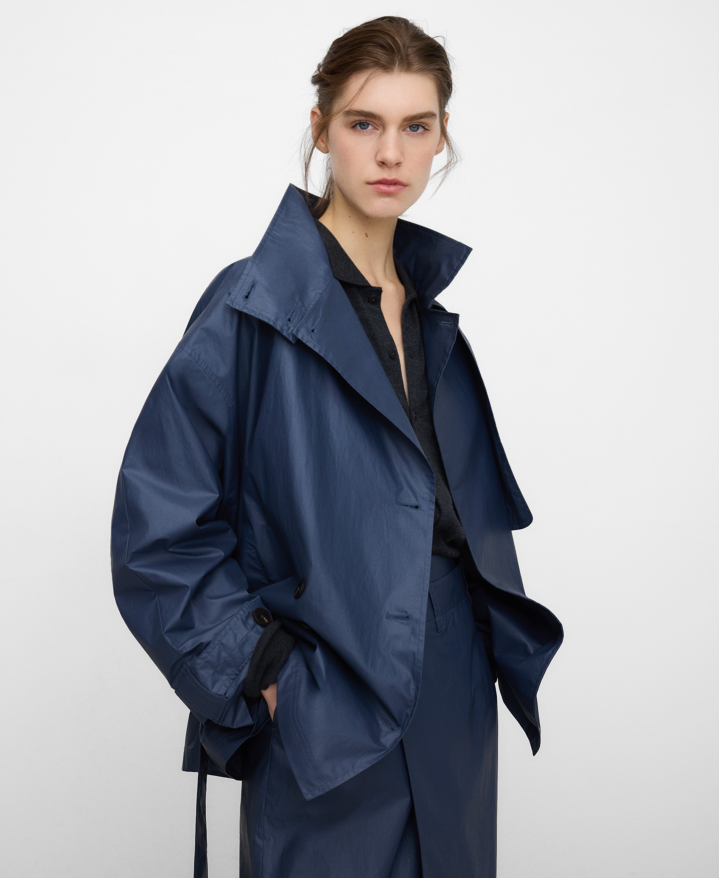 Funnel neck short trench coat image number 0
