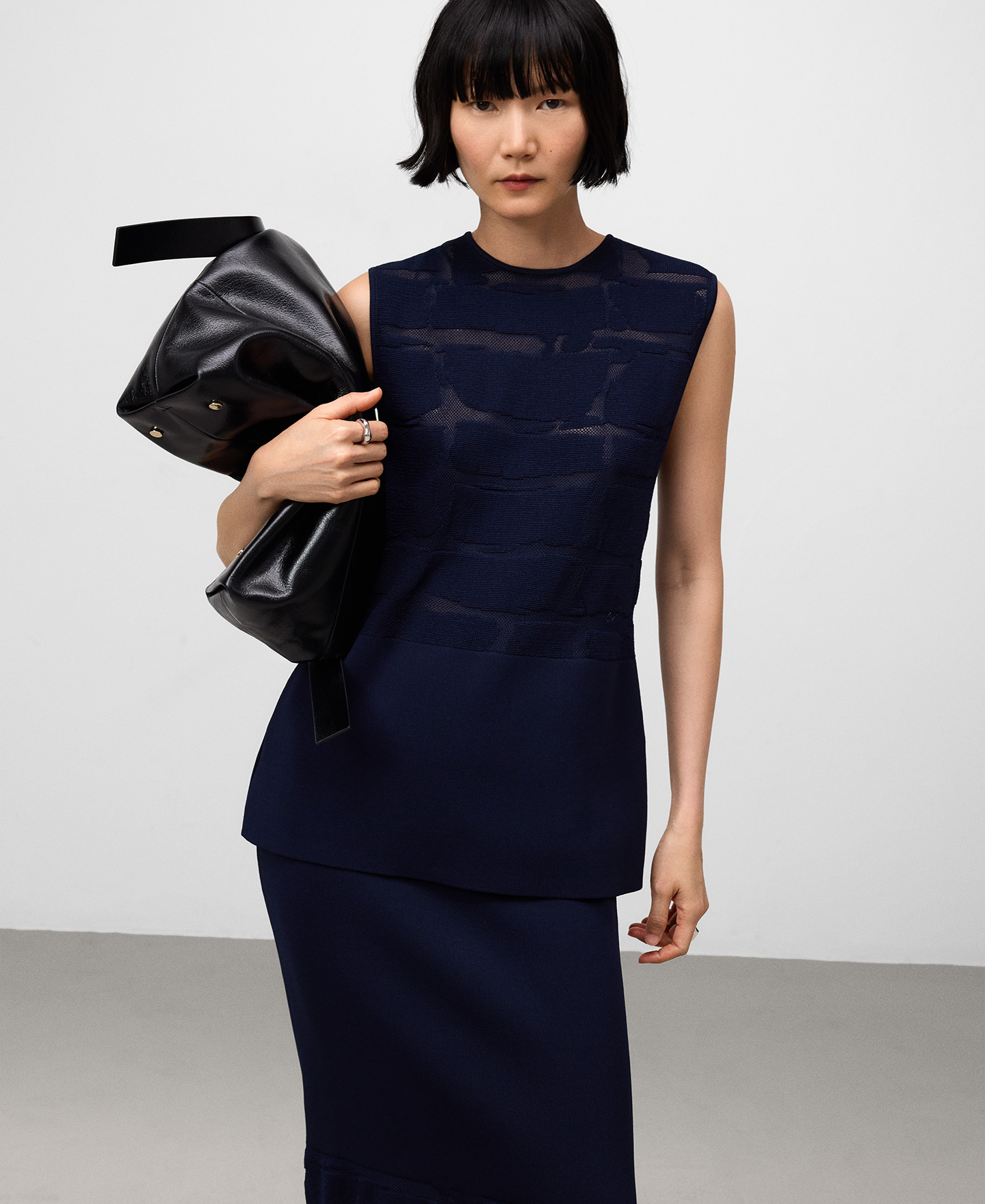 Top peplum punto jacquard mujer image number 0