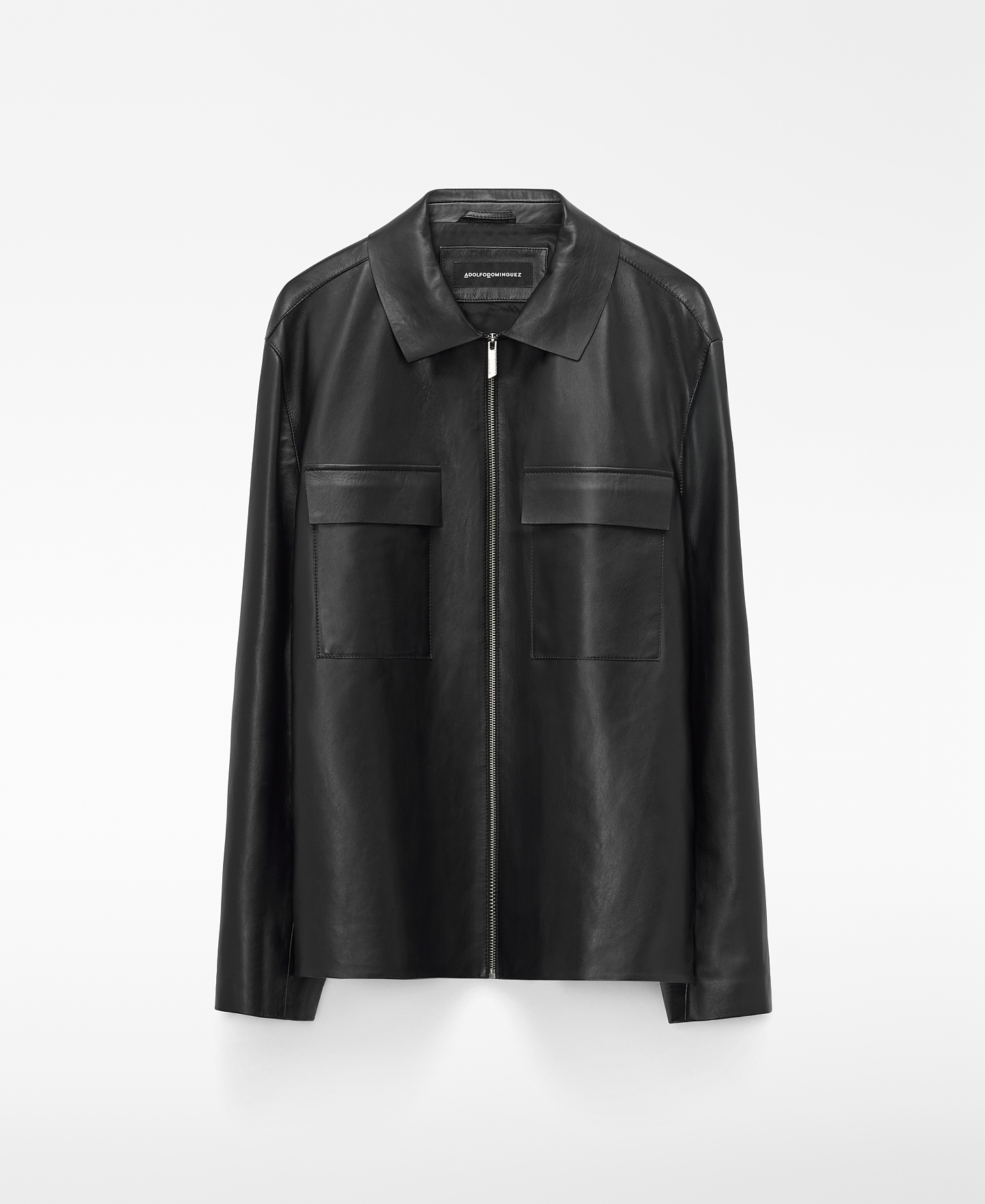 Spread collar leather jacket image number 4