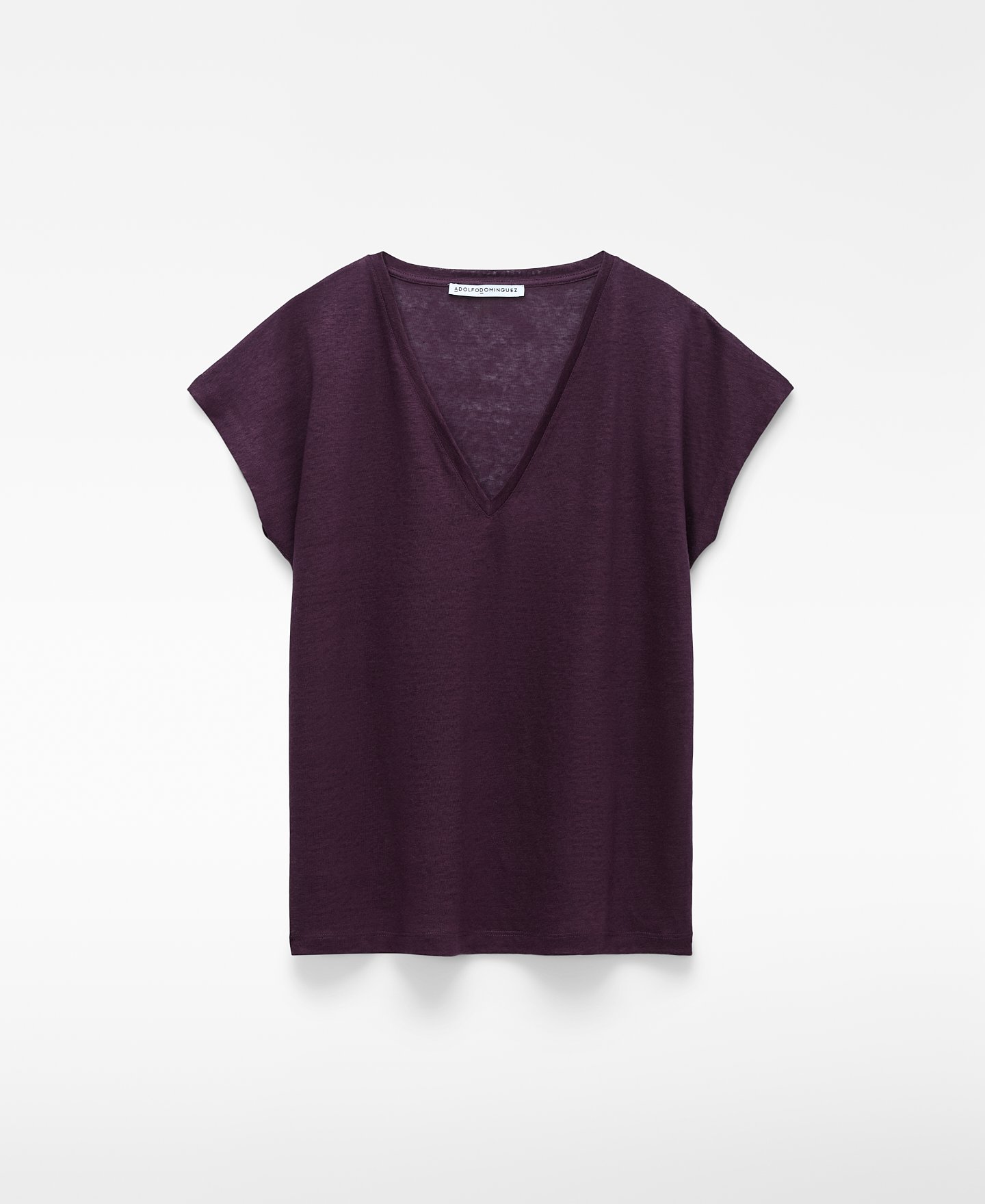 European linen V-neck straight T-shirt image number 4