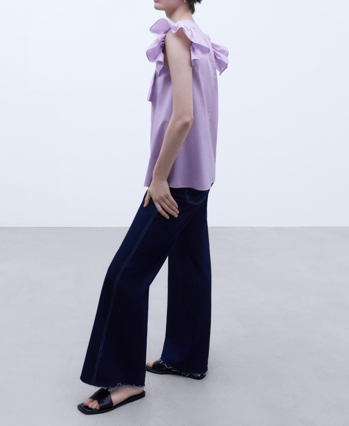 Ruffled square neckline top image number 1