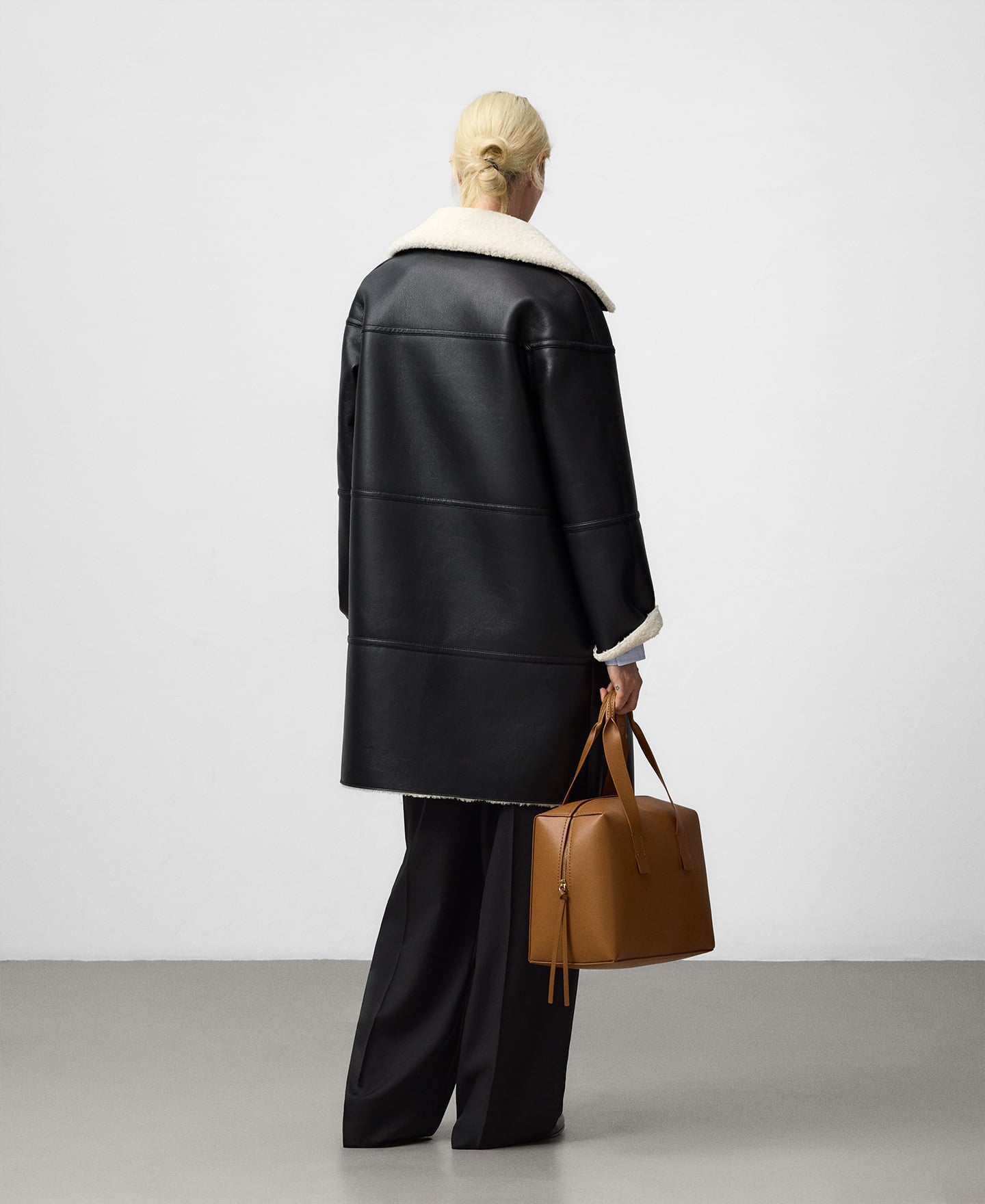 Leather-Non-Leather long coat image number 2