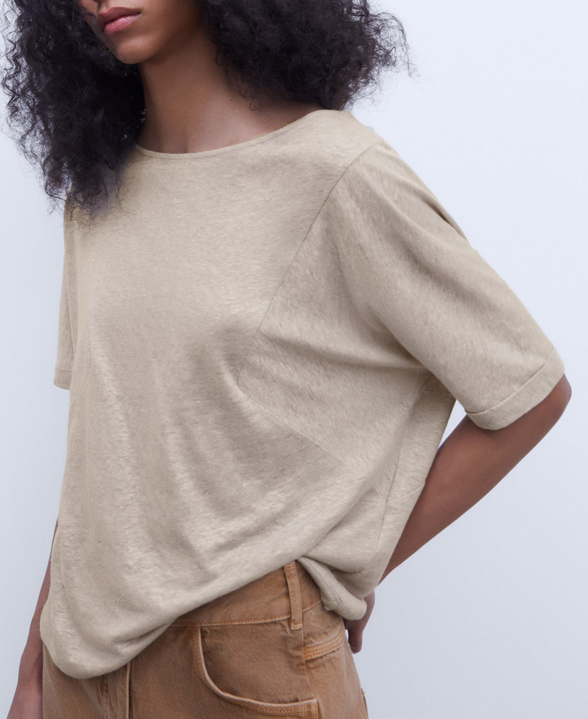 Linen bateau neck t-shirt image number 0